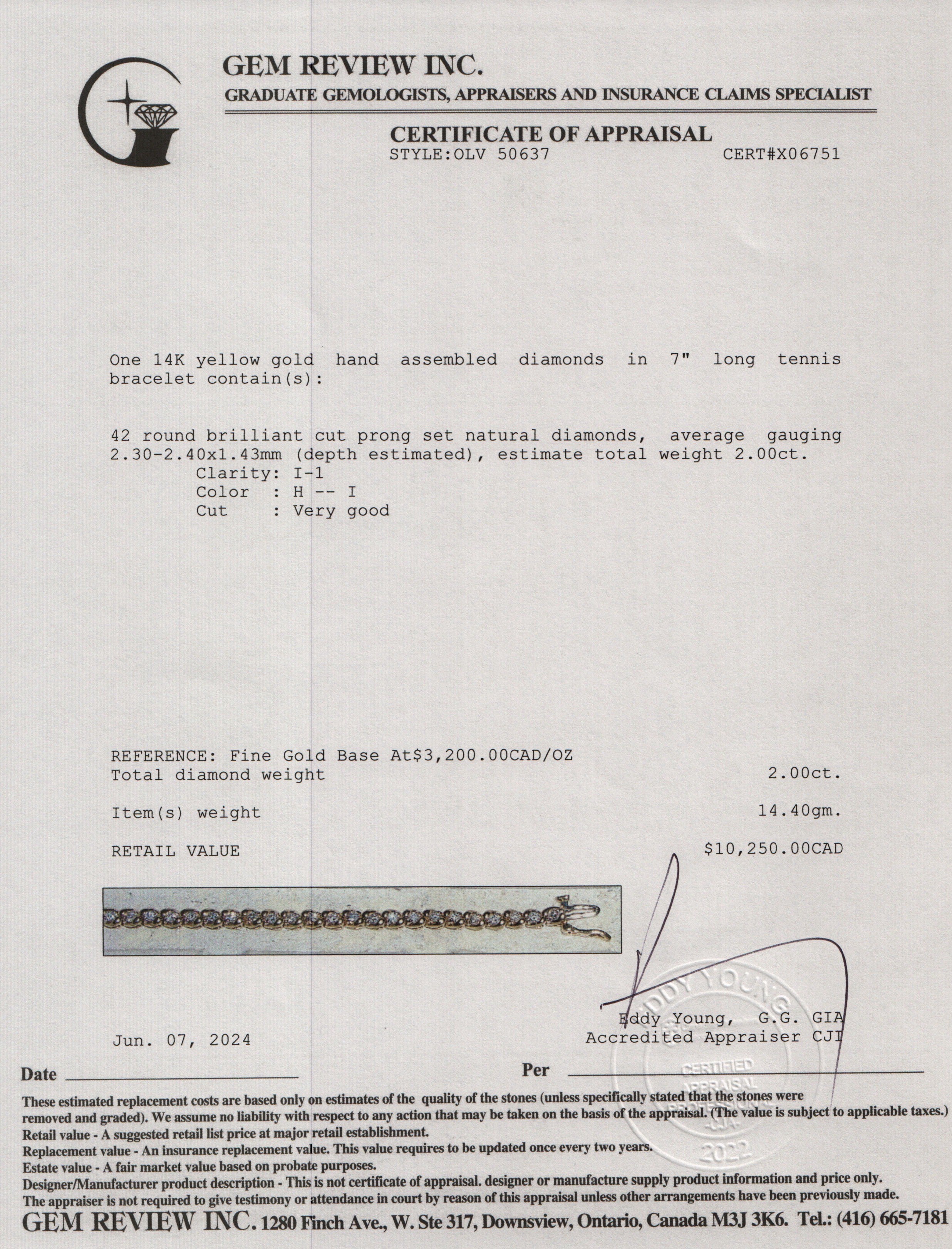 14k Yellow Gold 2.0 tcw. Diamond Tennis Bracelet