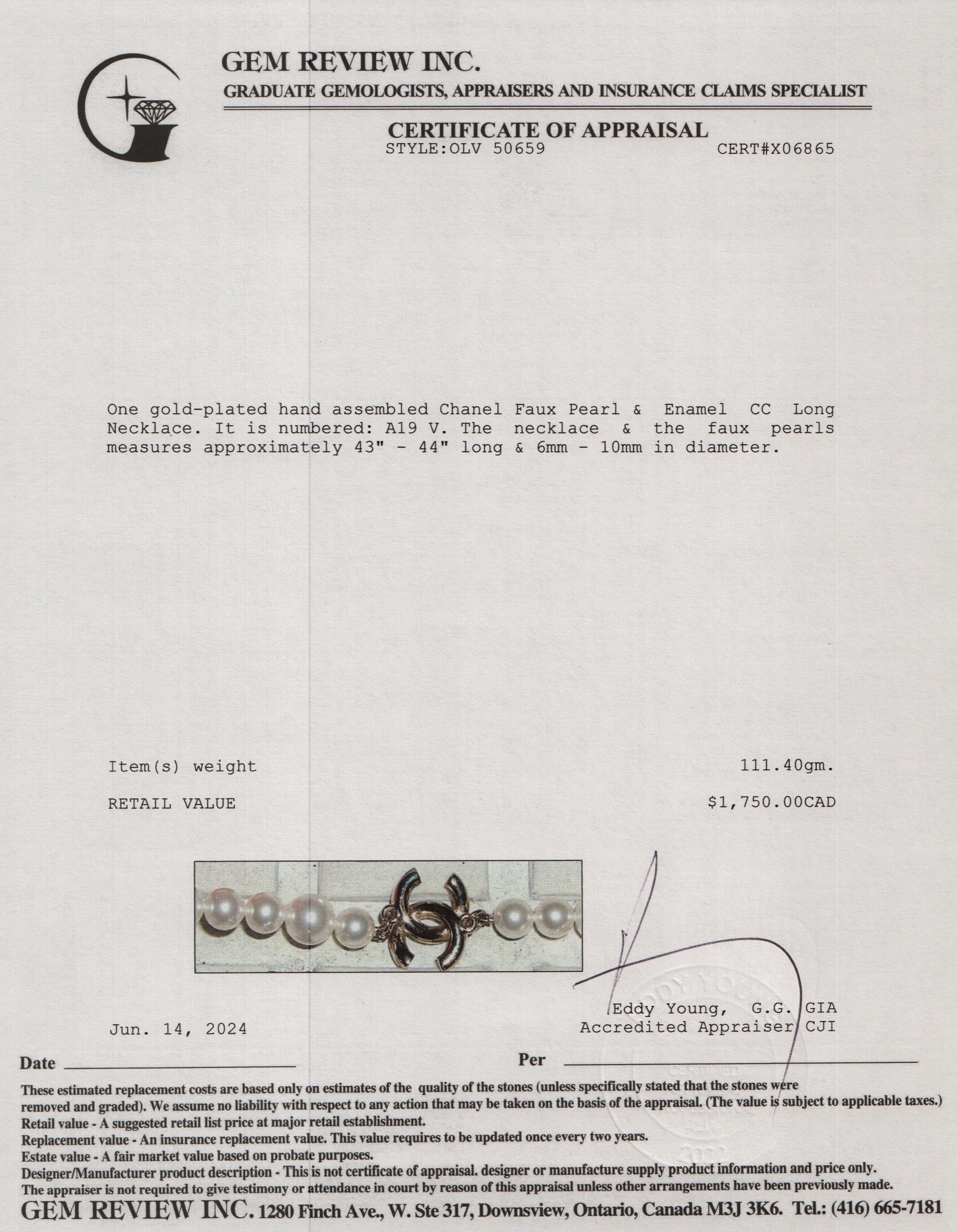 Chanel Gold Plated Faux Pearl & Enamel CC Long Necklace w/ Box