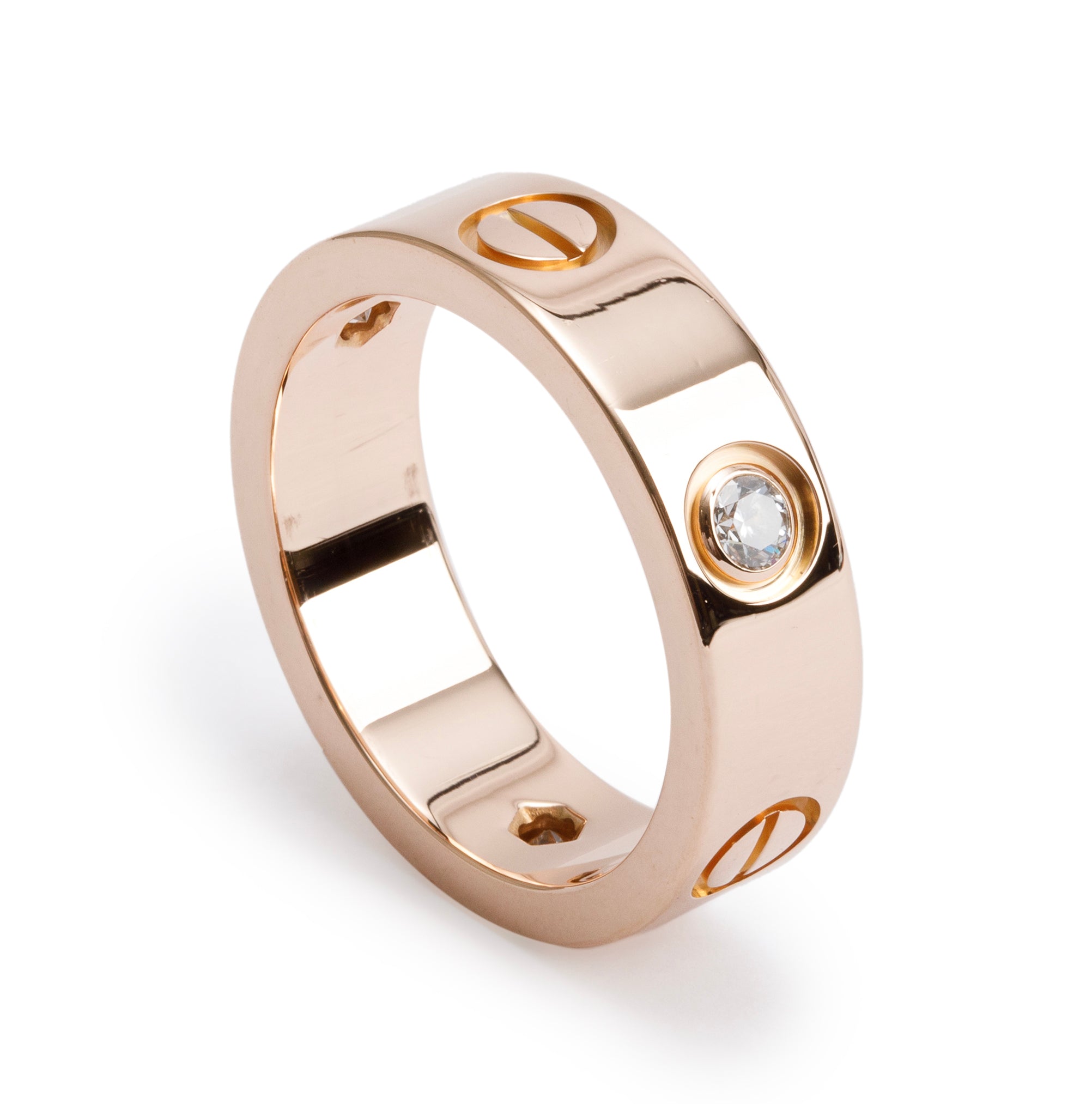 Cartier 18k Rose Gold 3 Diamond Love Ring, Size 52 6.25