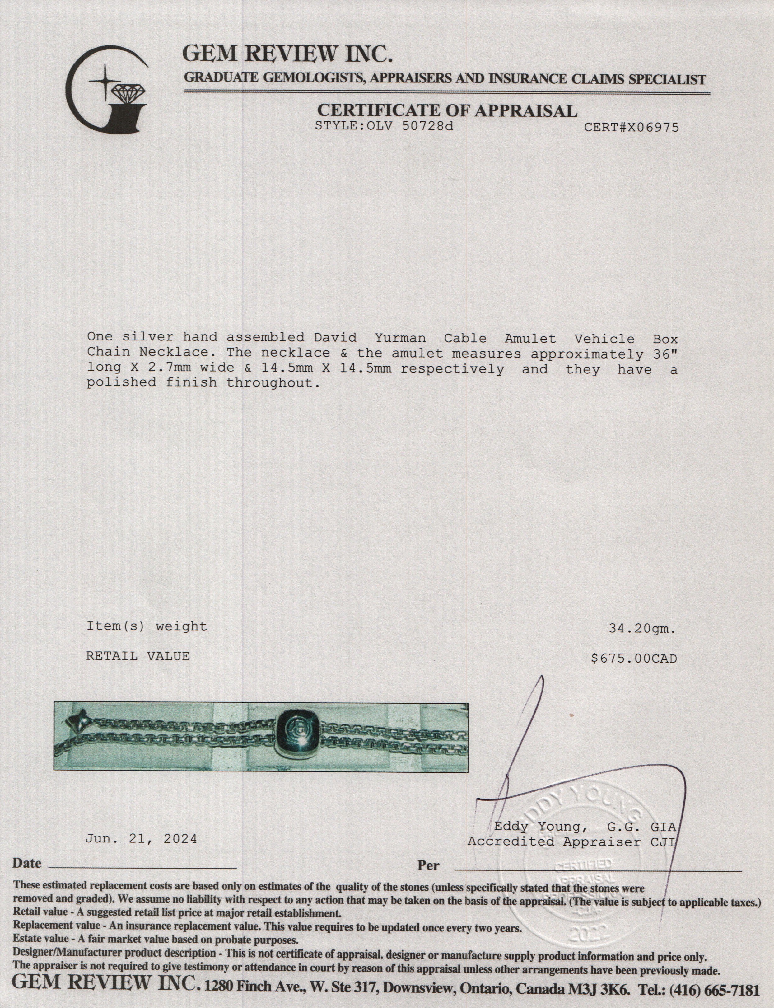 David Yurman Sterling Silver Cable Amulet Vehicle Box Chain Necklace