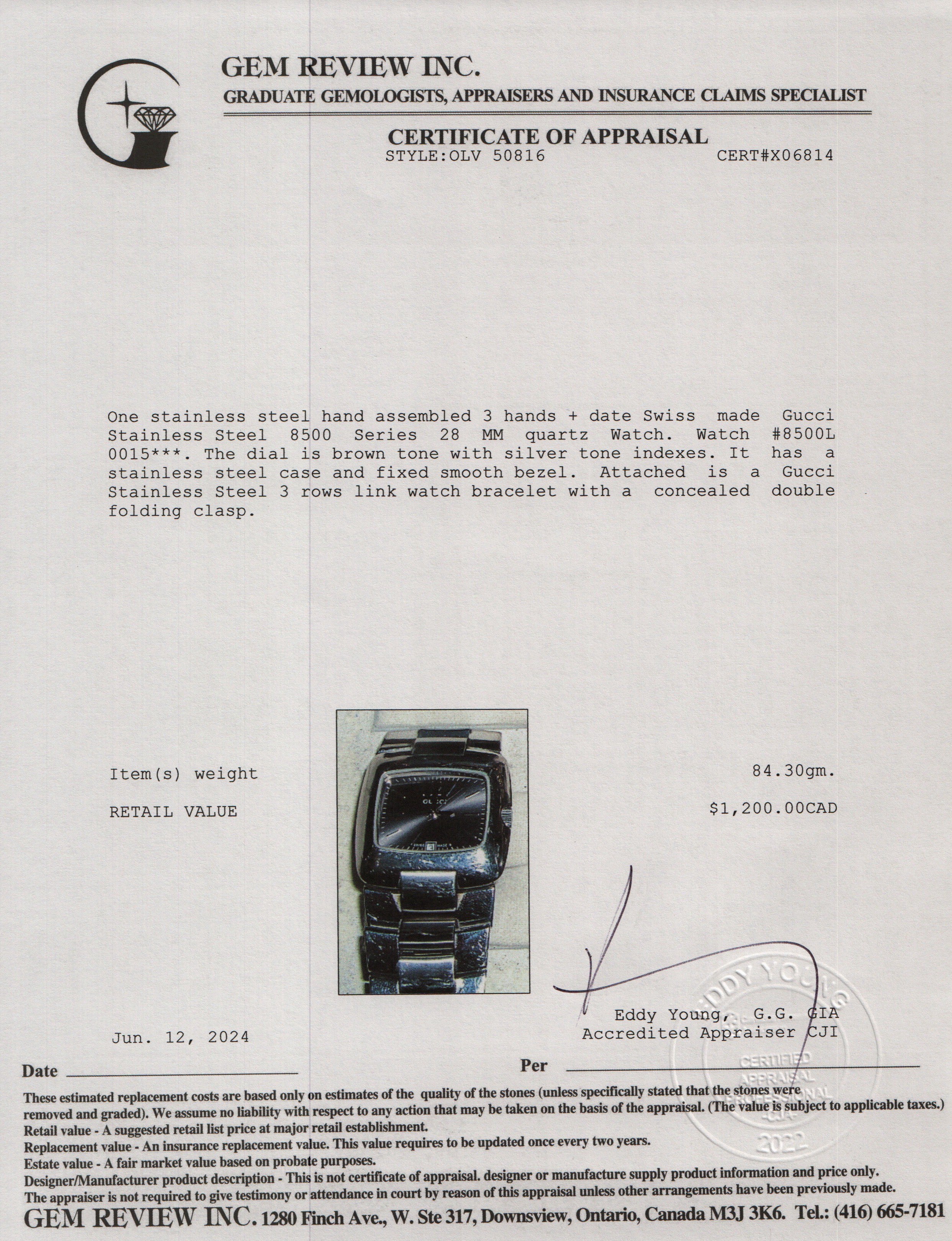 Gucci Stainless Steel 8500 Series 28 MM Watch