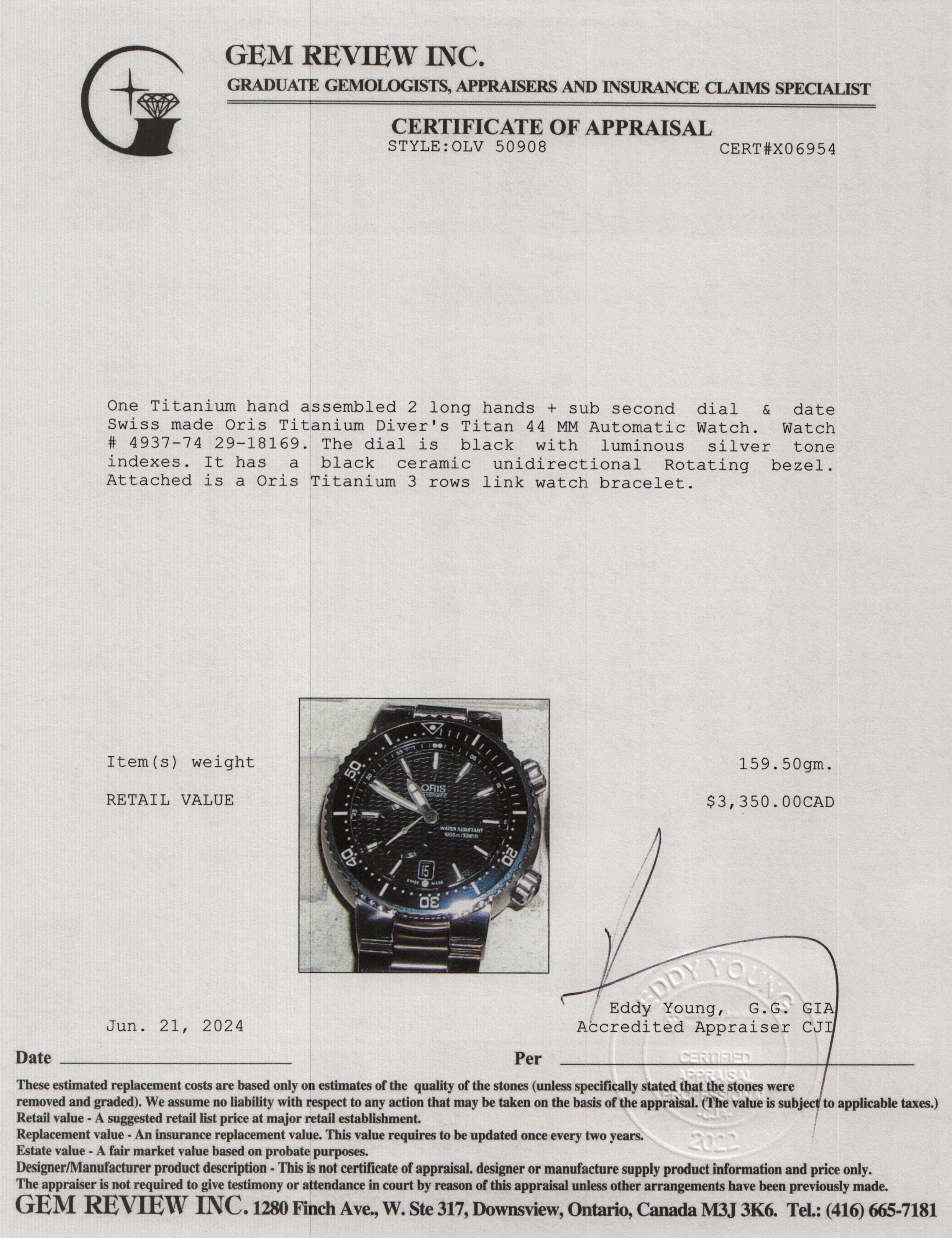 Oris Titanium Diver's Titan 44 MM Automatic Watch