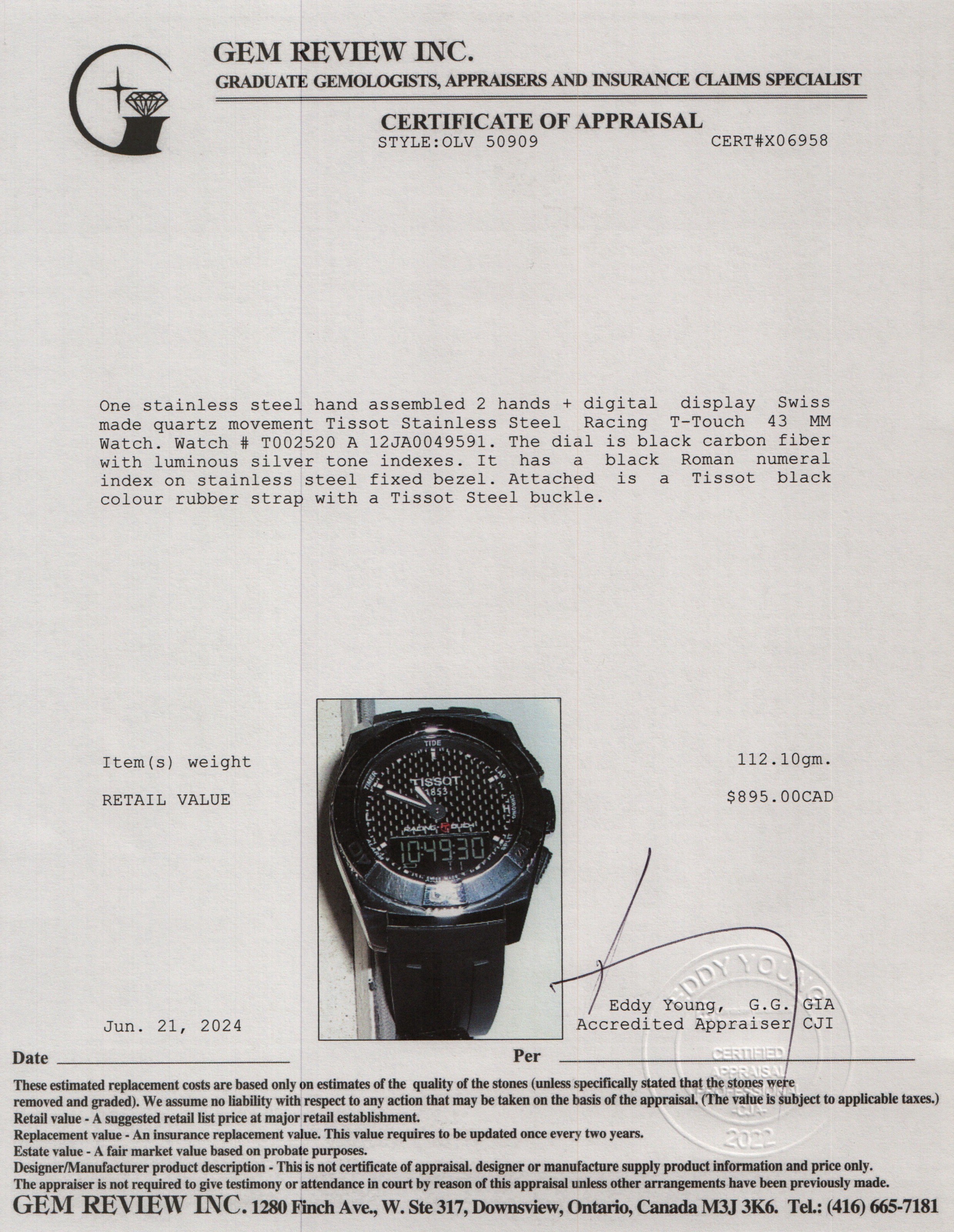 Tissot Stainless Steel Racing T-Touch 43 MM Watch w/ Box