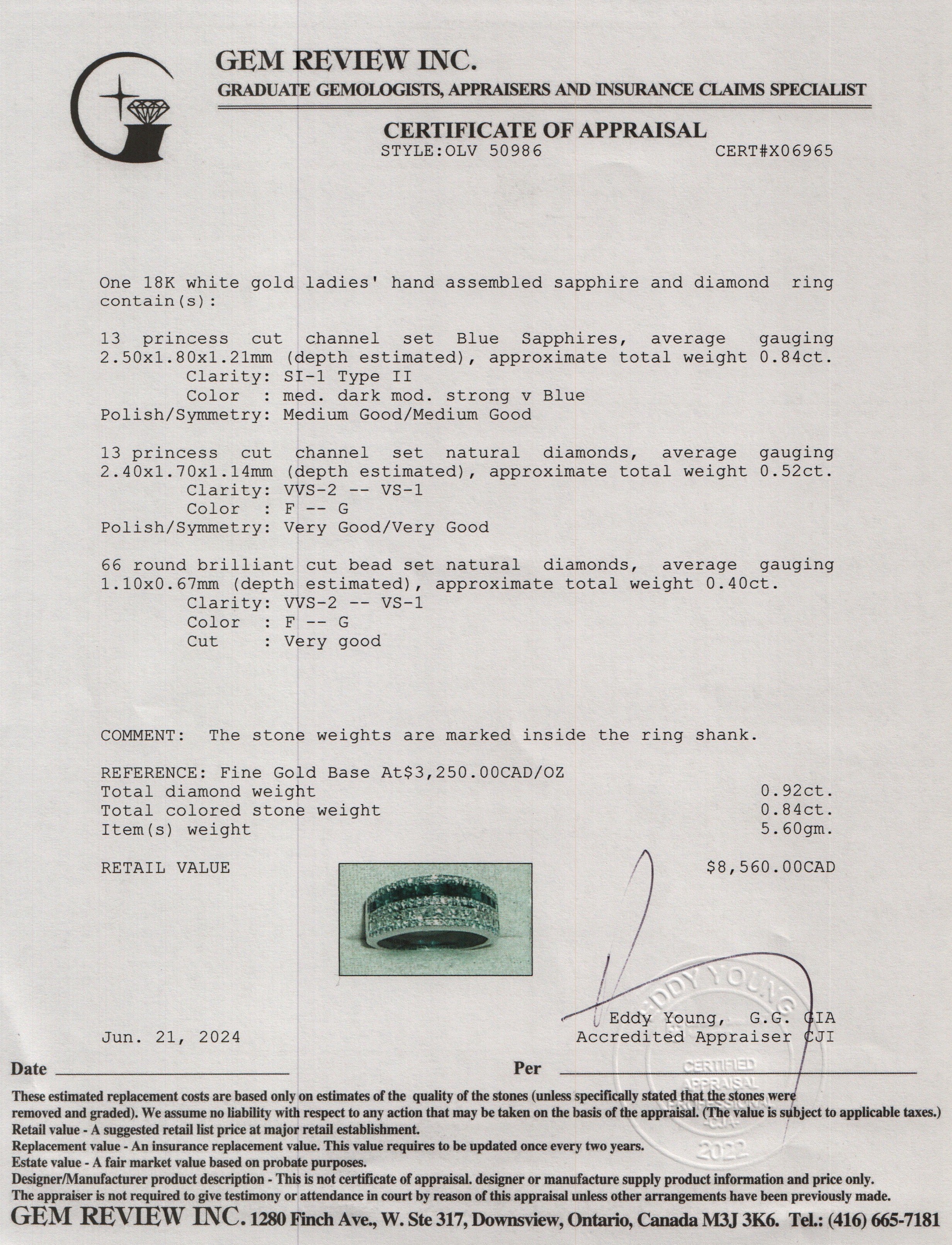 18k White Gold Sapphire & Diamond Ring, Size 7