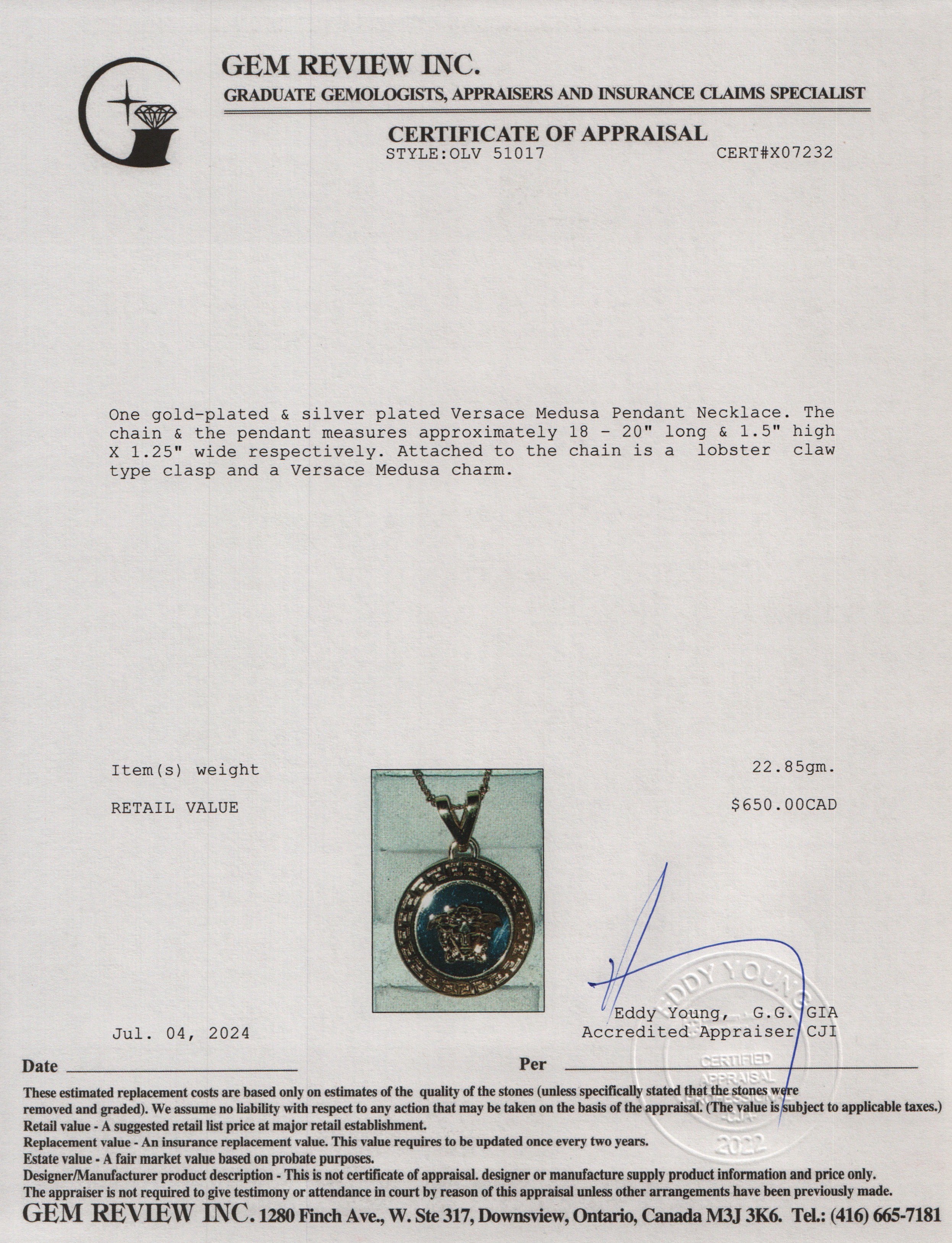 Versace Gold & Silver Plated Medusa Pendant Necklace