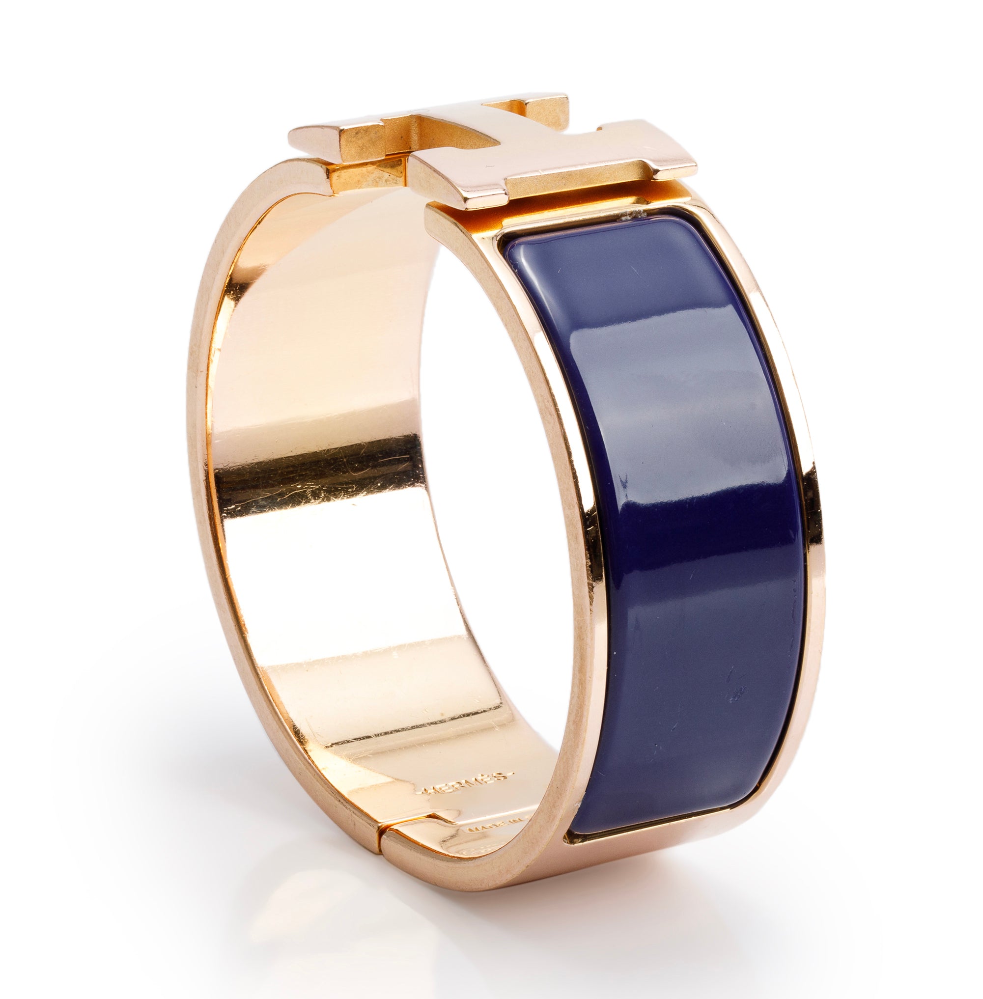 Hermes Rose Gold-Plated Blue Enamel Clic Clac H Bracelet
