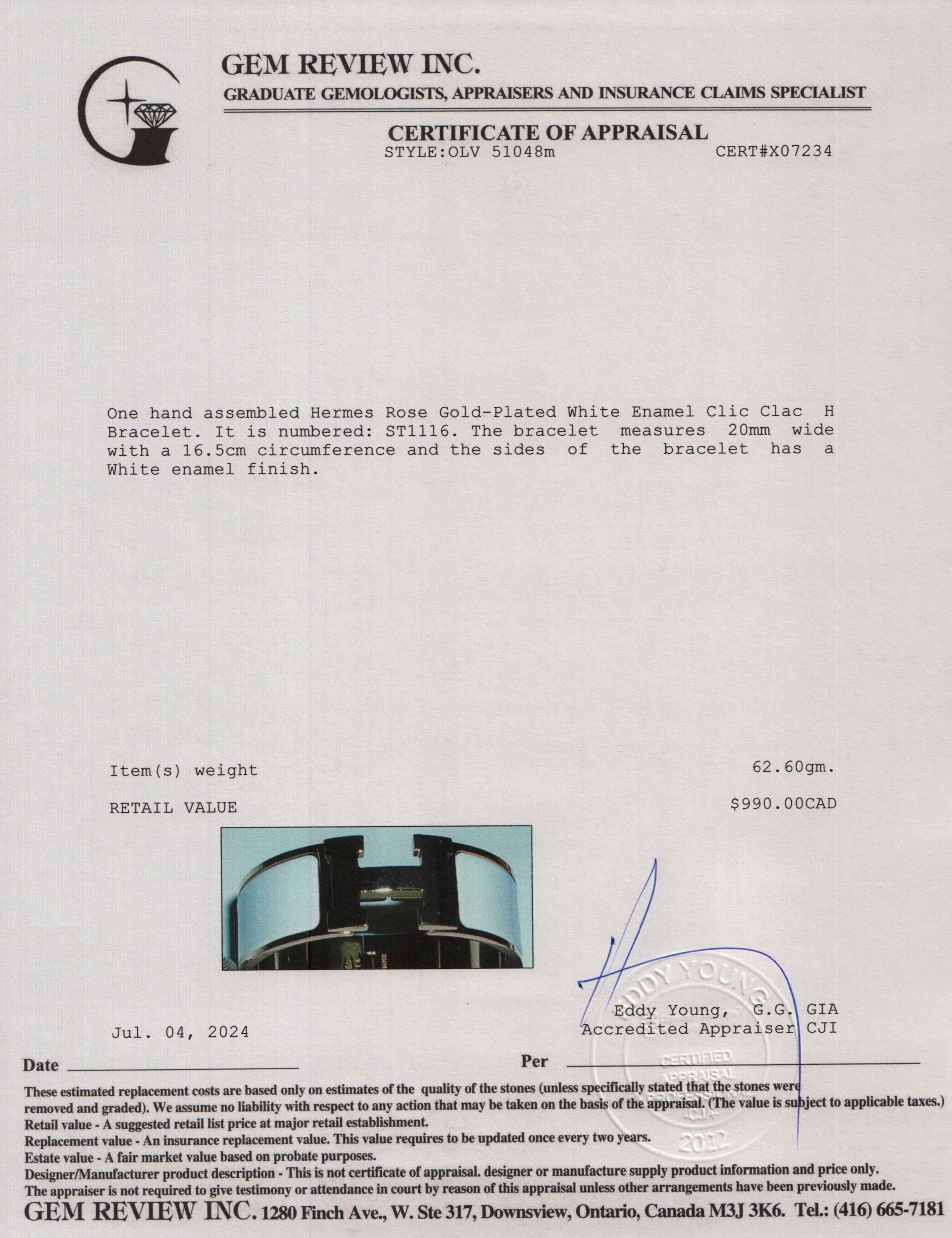 Hermes Rose Gold-Plated White Enamel Clic Clac H Bracelet