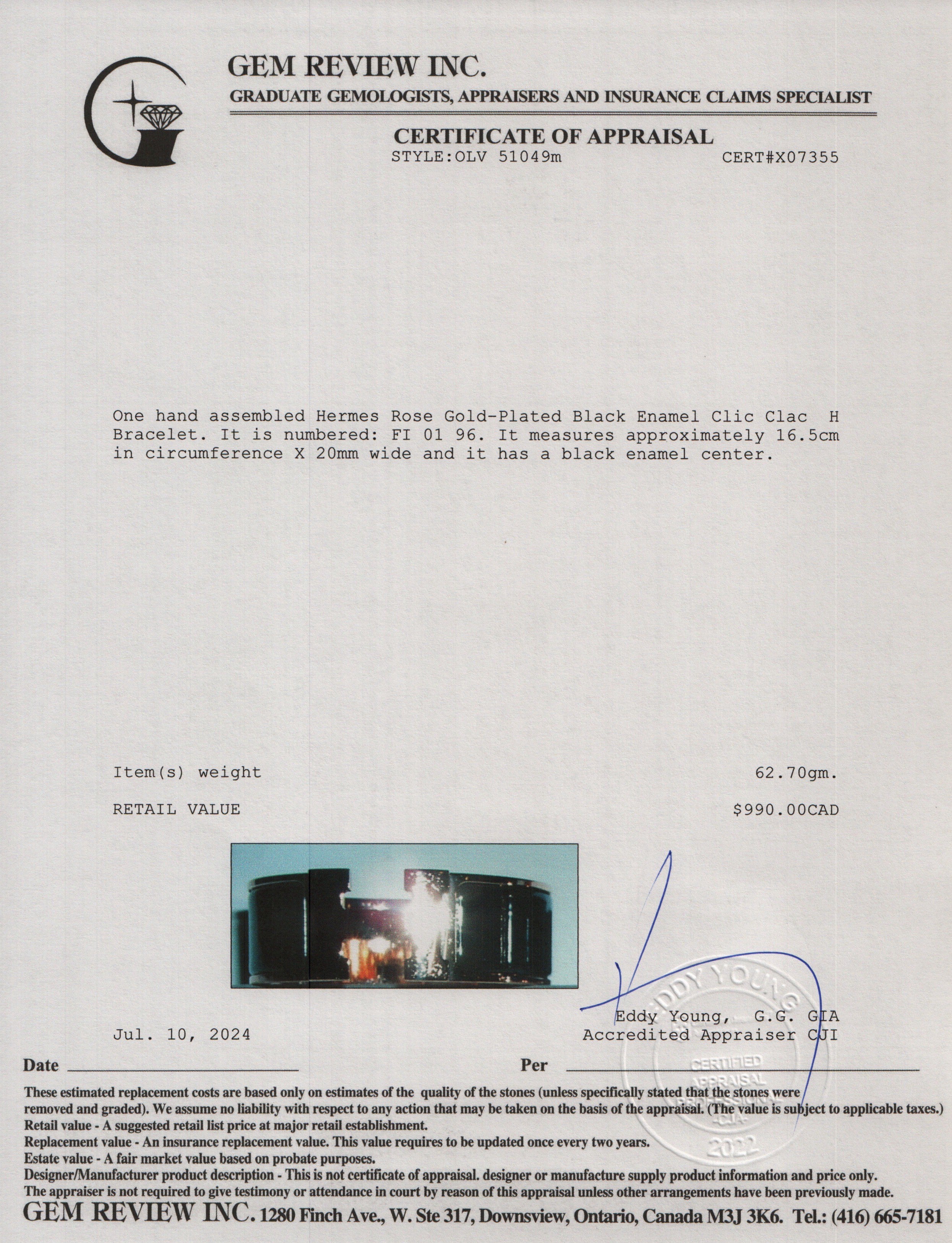 Hermes Rose Gold-Plated Black Enamel Clic Clac H Bracelet