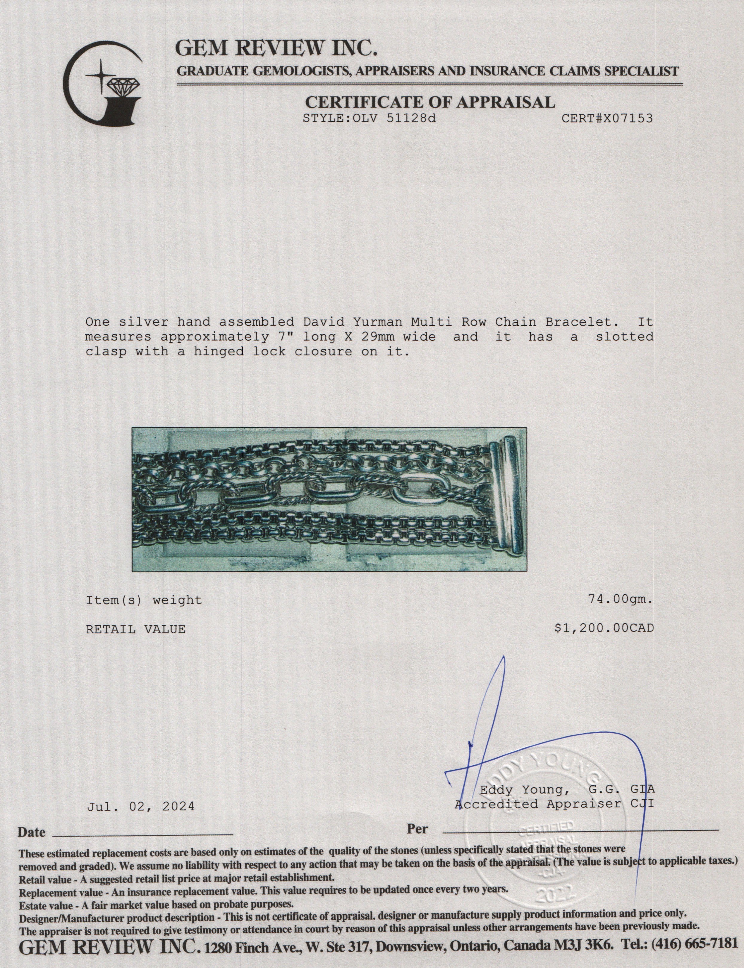 David Yurman Sterling Silver Multi Row Chain Bracelet w/ Box