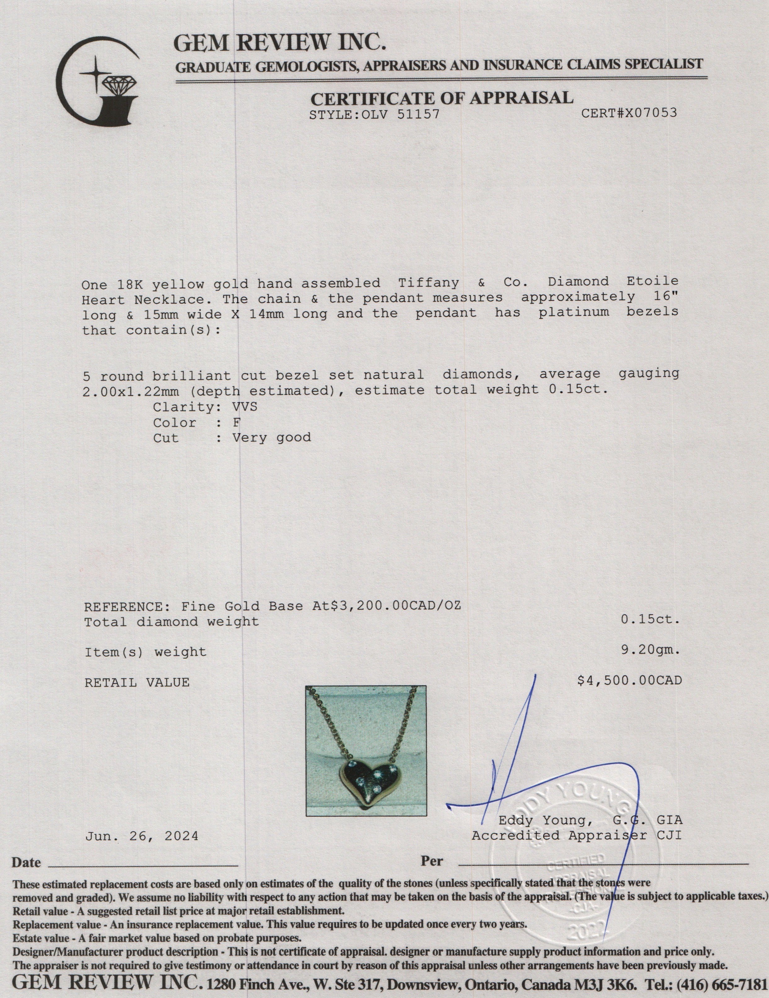 Tiffany & Co. 18k Yellow Gold & Platinum Diamond Etoile Heart Necklace w/ Box