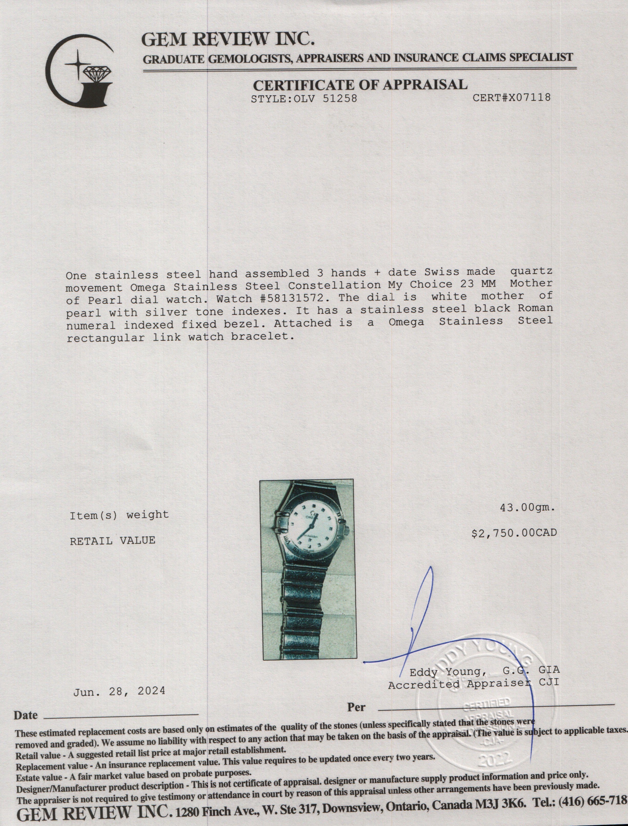 Omega Stainless Steel Constellation My Choice 23 MM Mother of Pearl Bezel Watch
