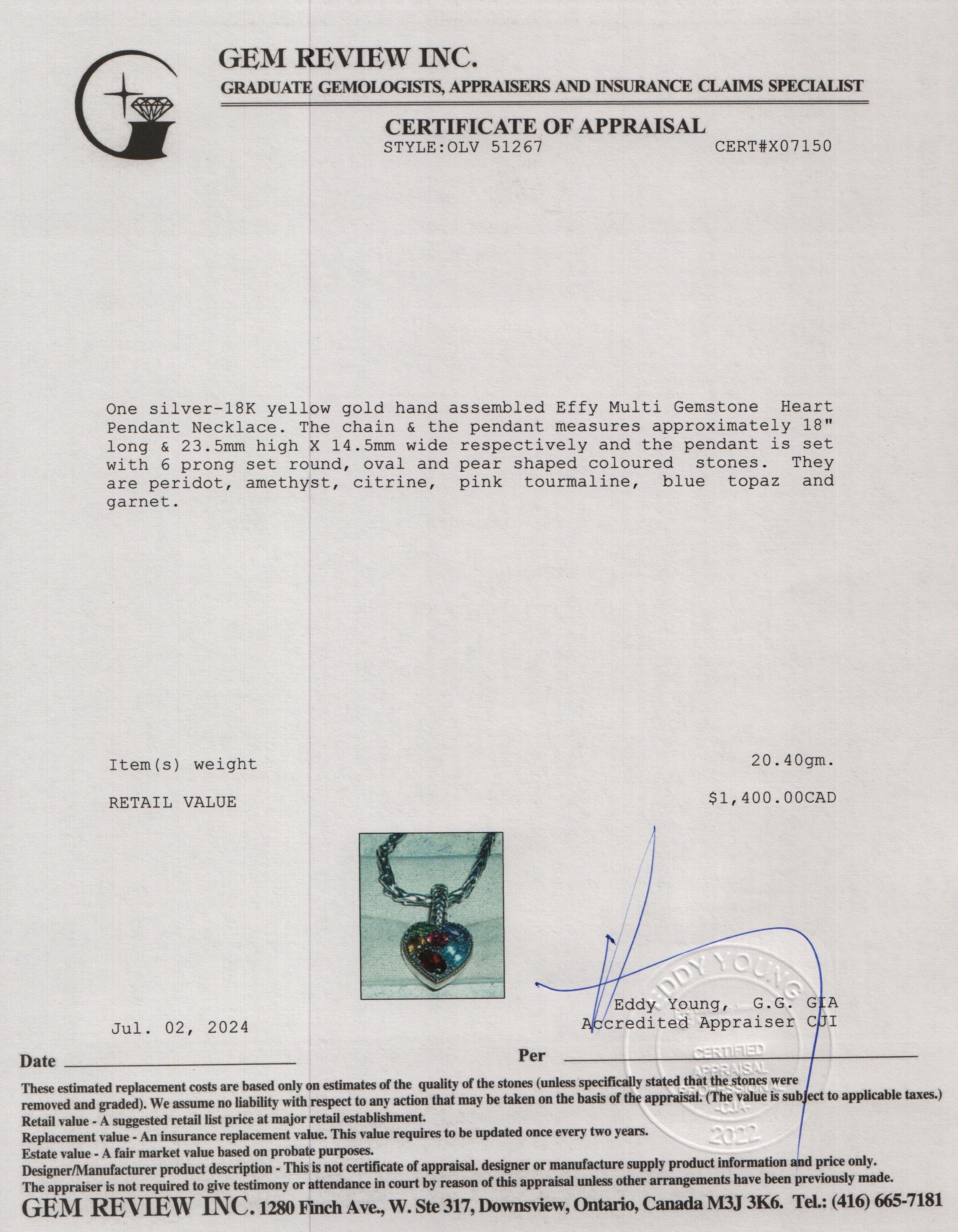 Effy Sterling Silver & 18k Yellow Gold Multi Gemstone Heart Pendant Necklace