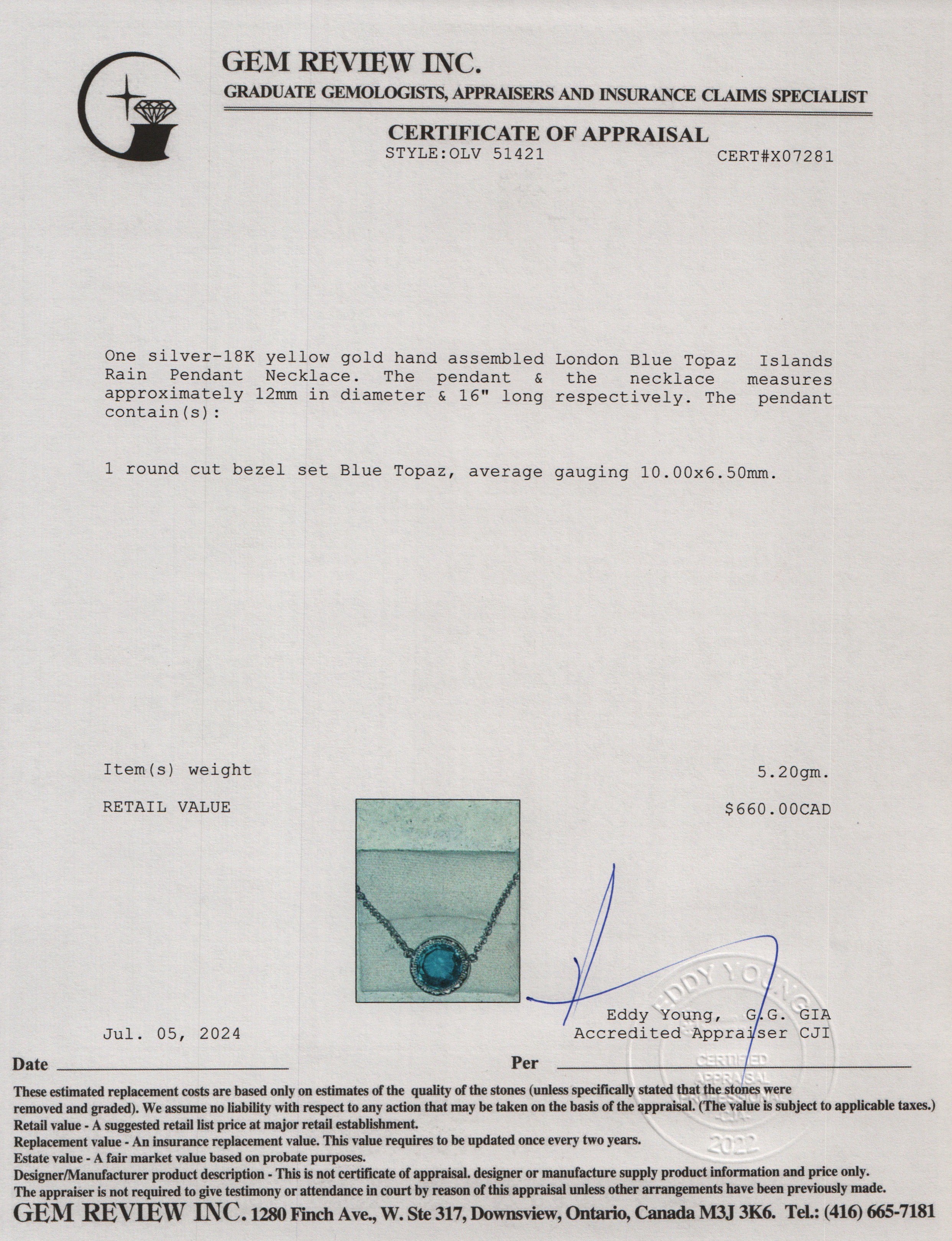 Tacori Sterling Silver & 18k Yellow Gold London Blue Topaz Islands Rain Pendant Necklace