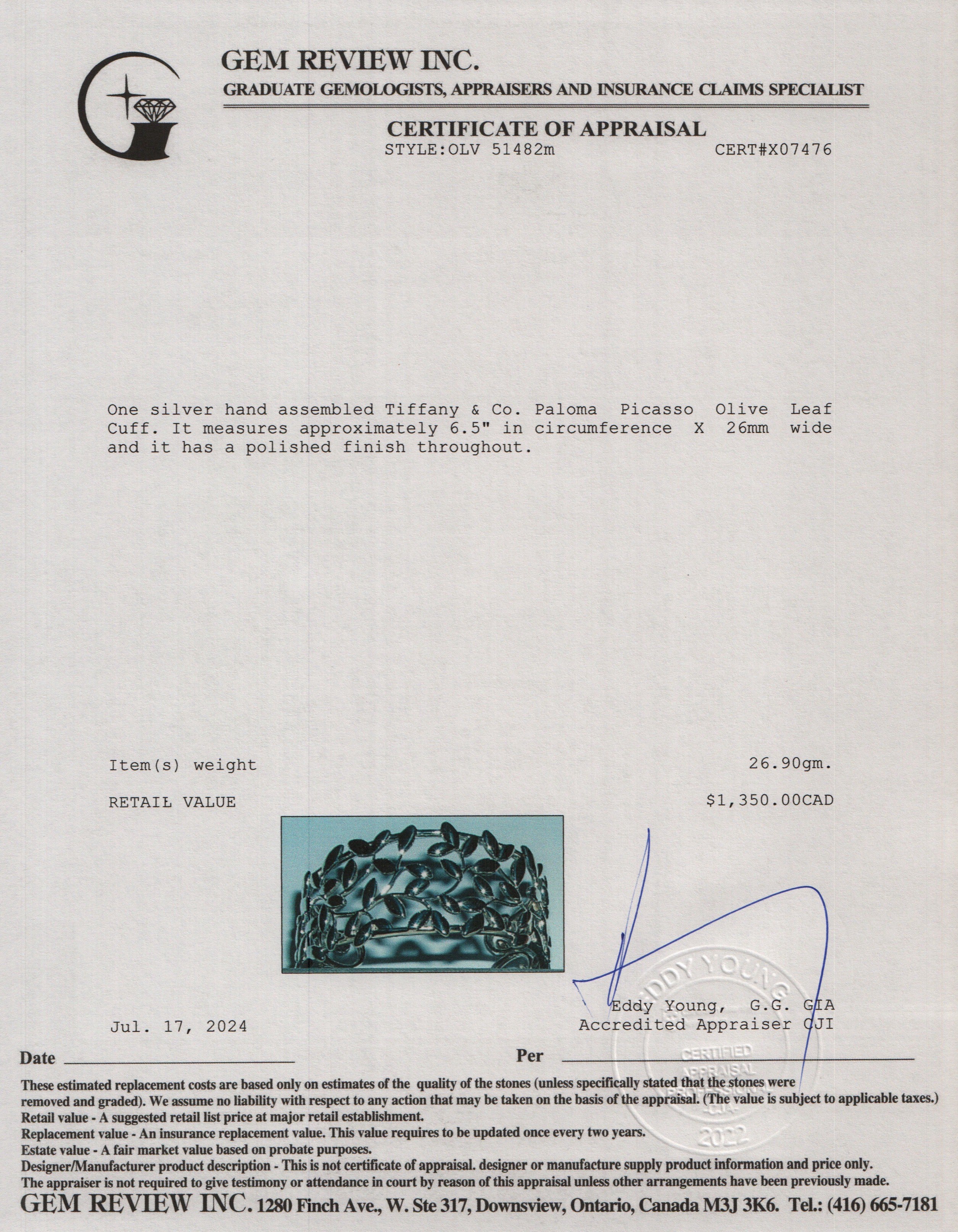 Tiffany & Co. Paloma Picasso Olive Leaf Cuff