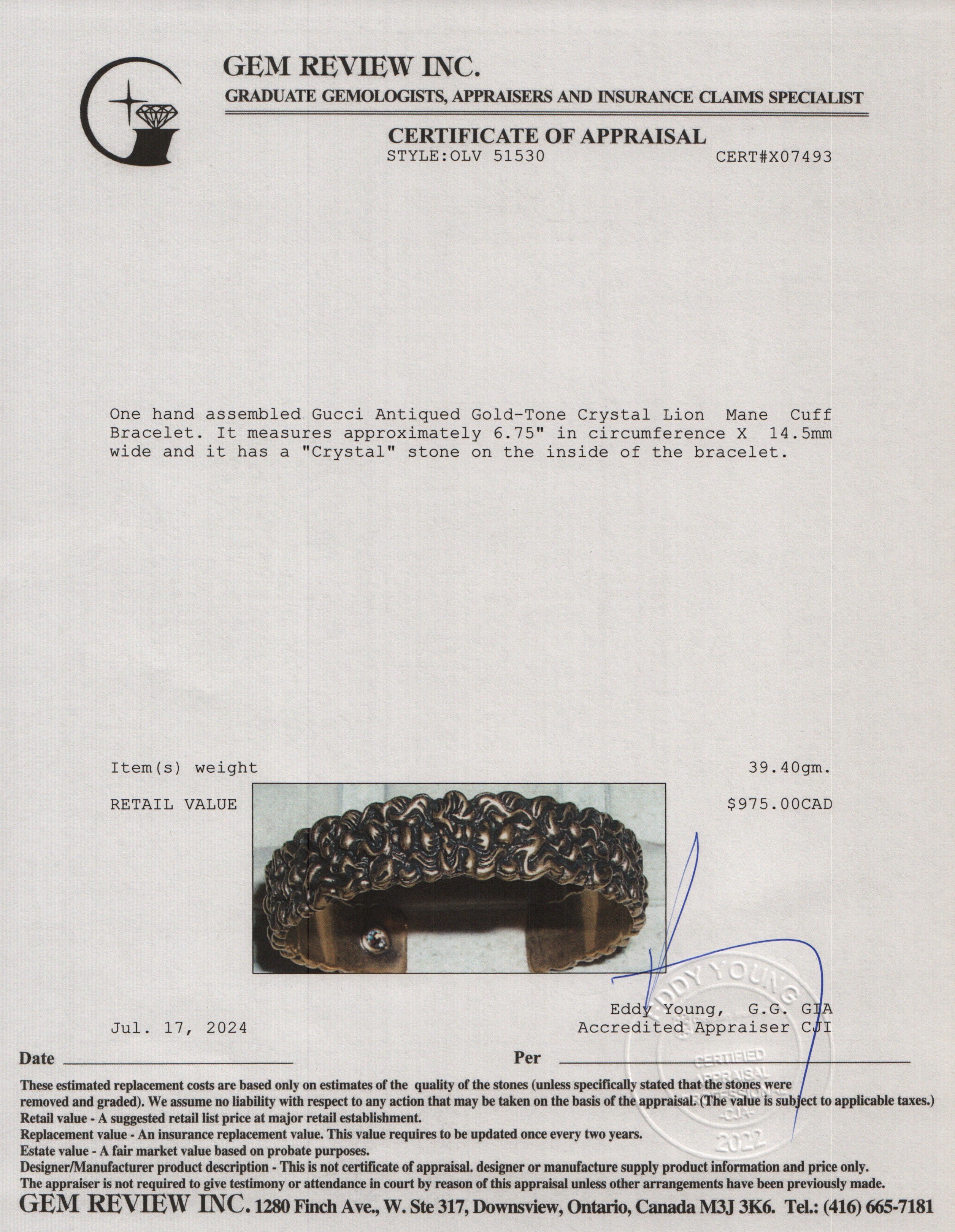 Gucci Antiqued Gold-Tone Crystal Lion Mane Cuff Bracelet