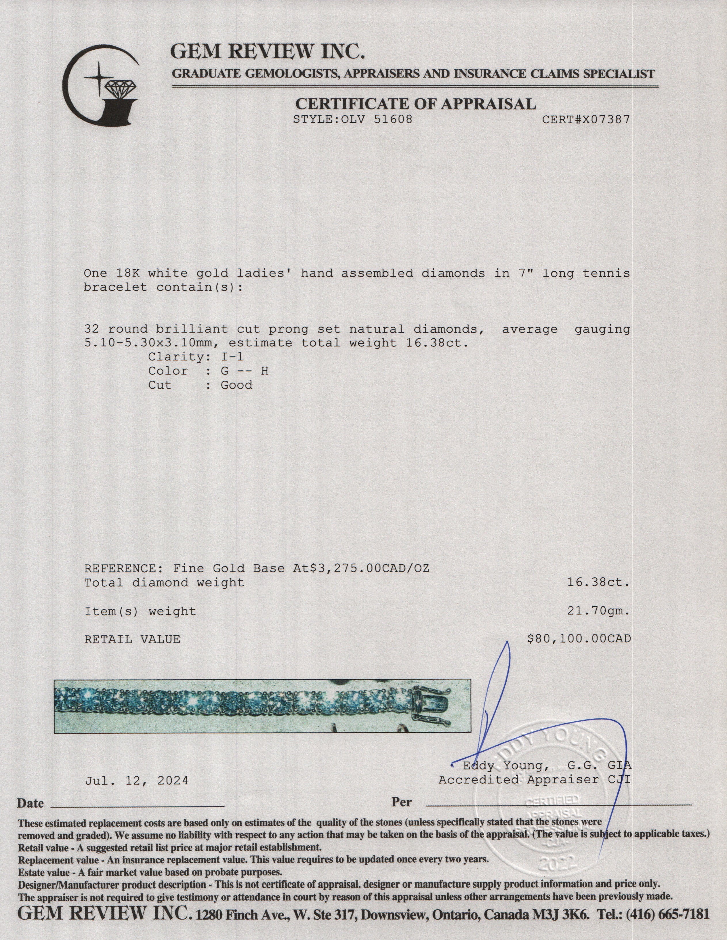 18k White Gold 16.38 tcw. Diamond Tennis Bracelet