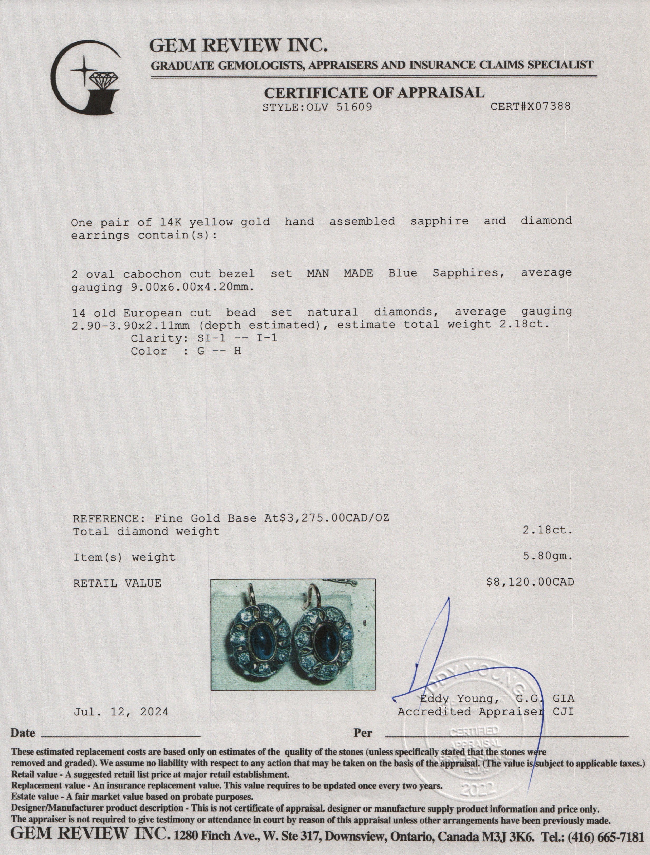 Antique 14k Yellow Gold Sapphire and Diamond Drop Earrings