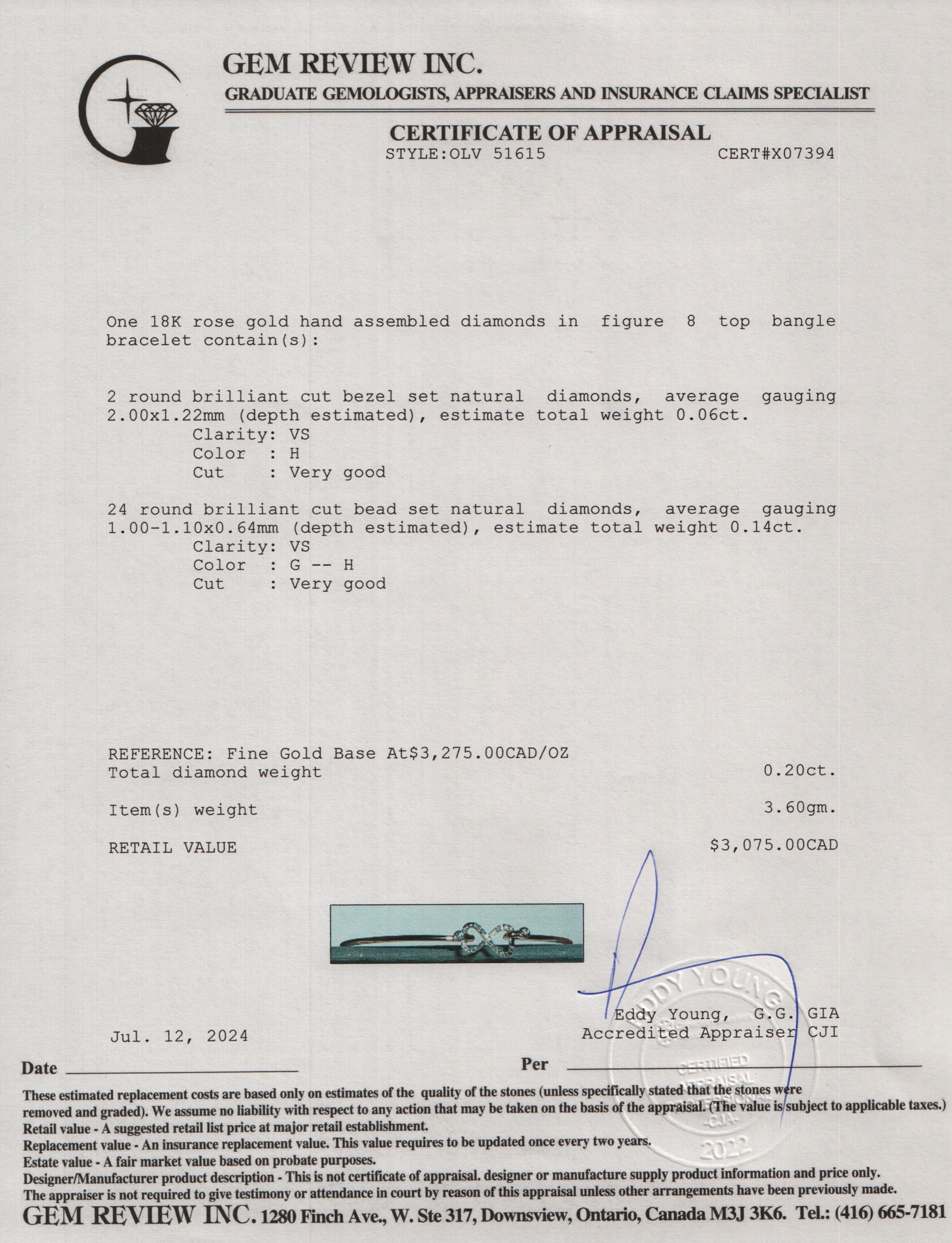 18k Rose Gold Diamond Bangle Bracelet