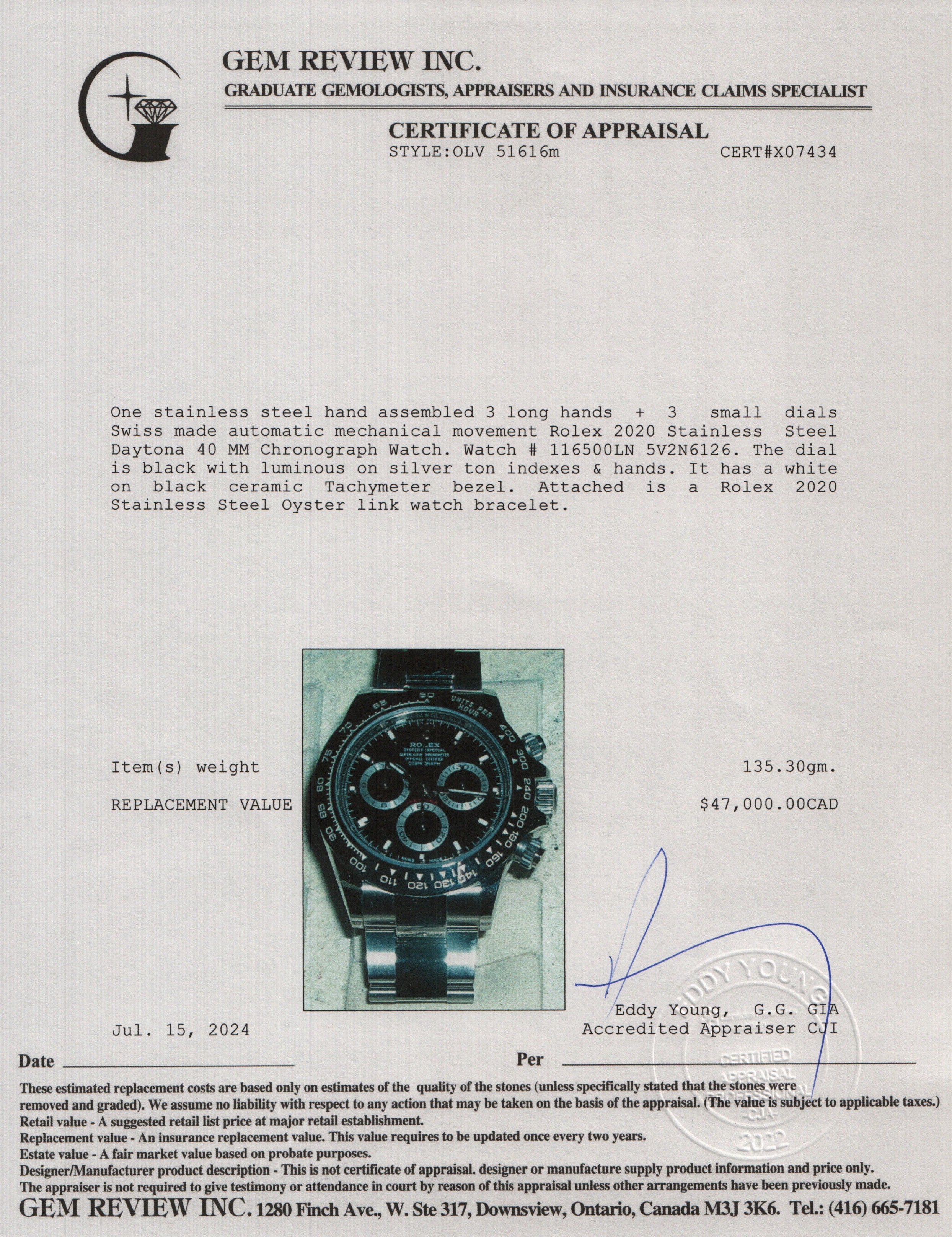 Rolex 2020 Stainless Steel Daytona 40 MM Chronograph Watch 116500LN w/ Box & Papers