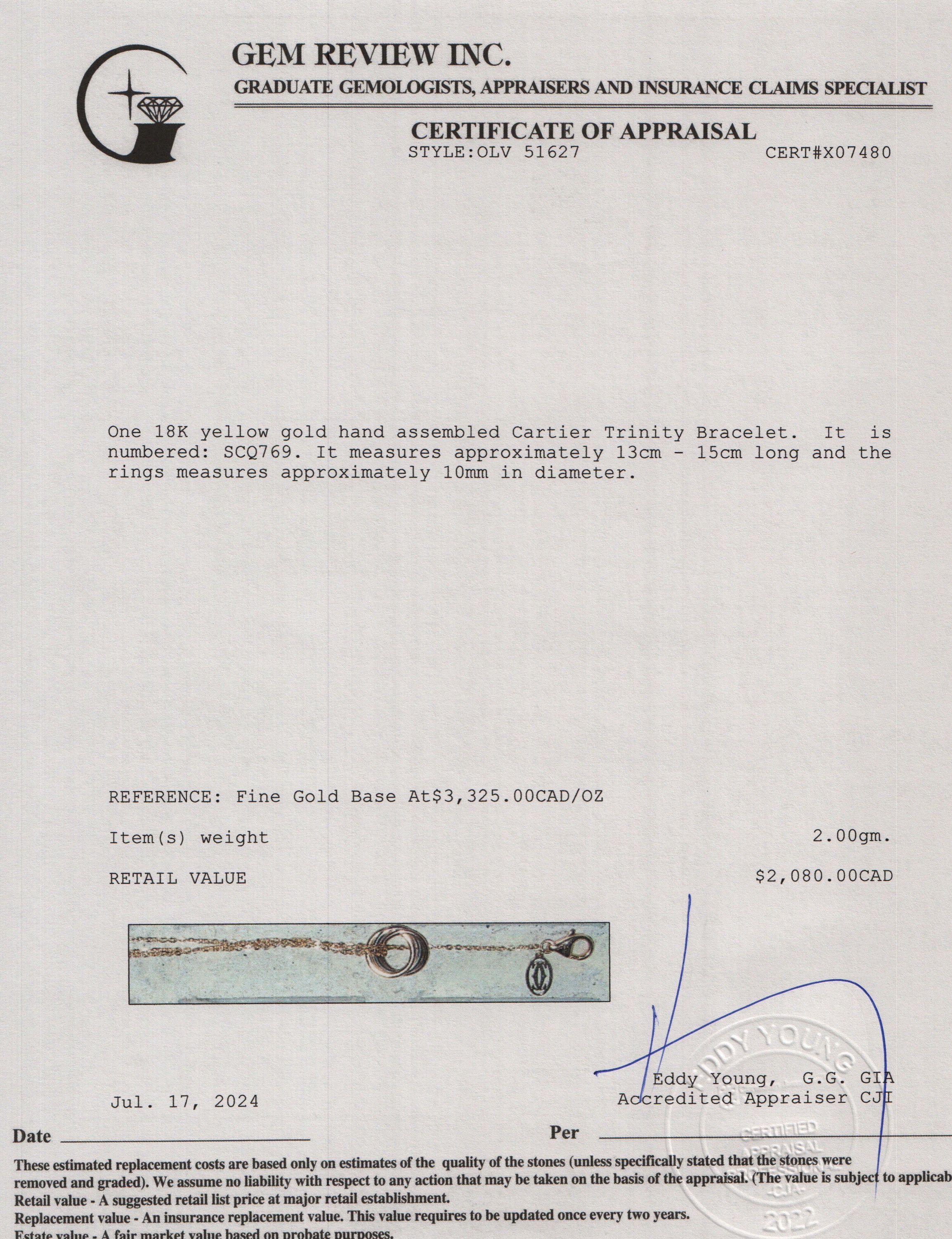 Cartier 18k White, Yellow & Rose Gold Trinity Bracelet w/ Box