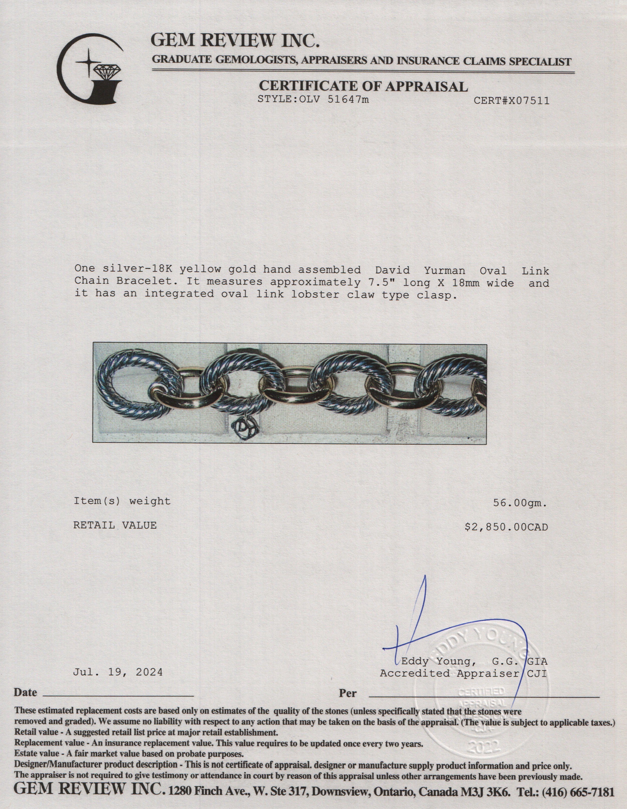 David Yurman Sterling Silver & 18k Yellow Gold Oval Link Chain Bracelet