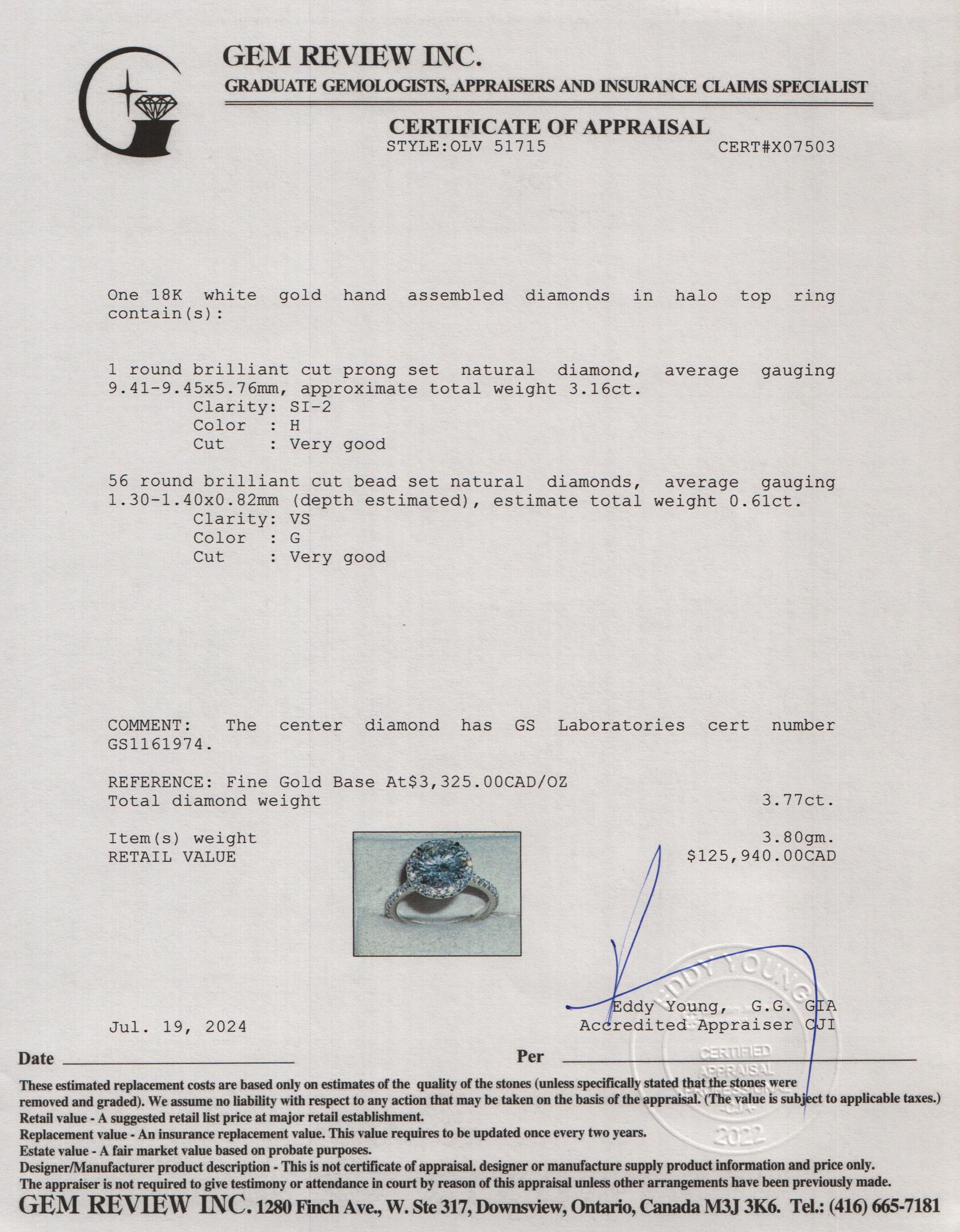 18k White Gold 3.77 tcw. Diamond Halo Top Engagement Ring, 6.25