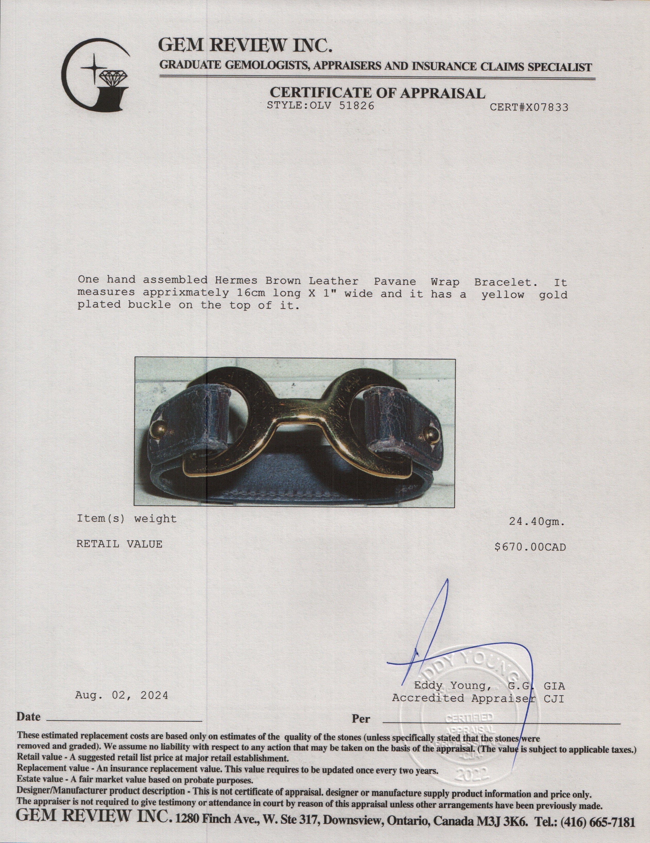 Hermes Brown Leather Pavane Wrap Bracelet