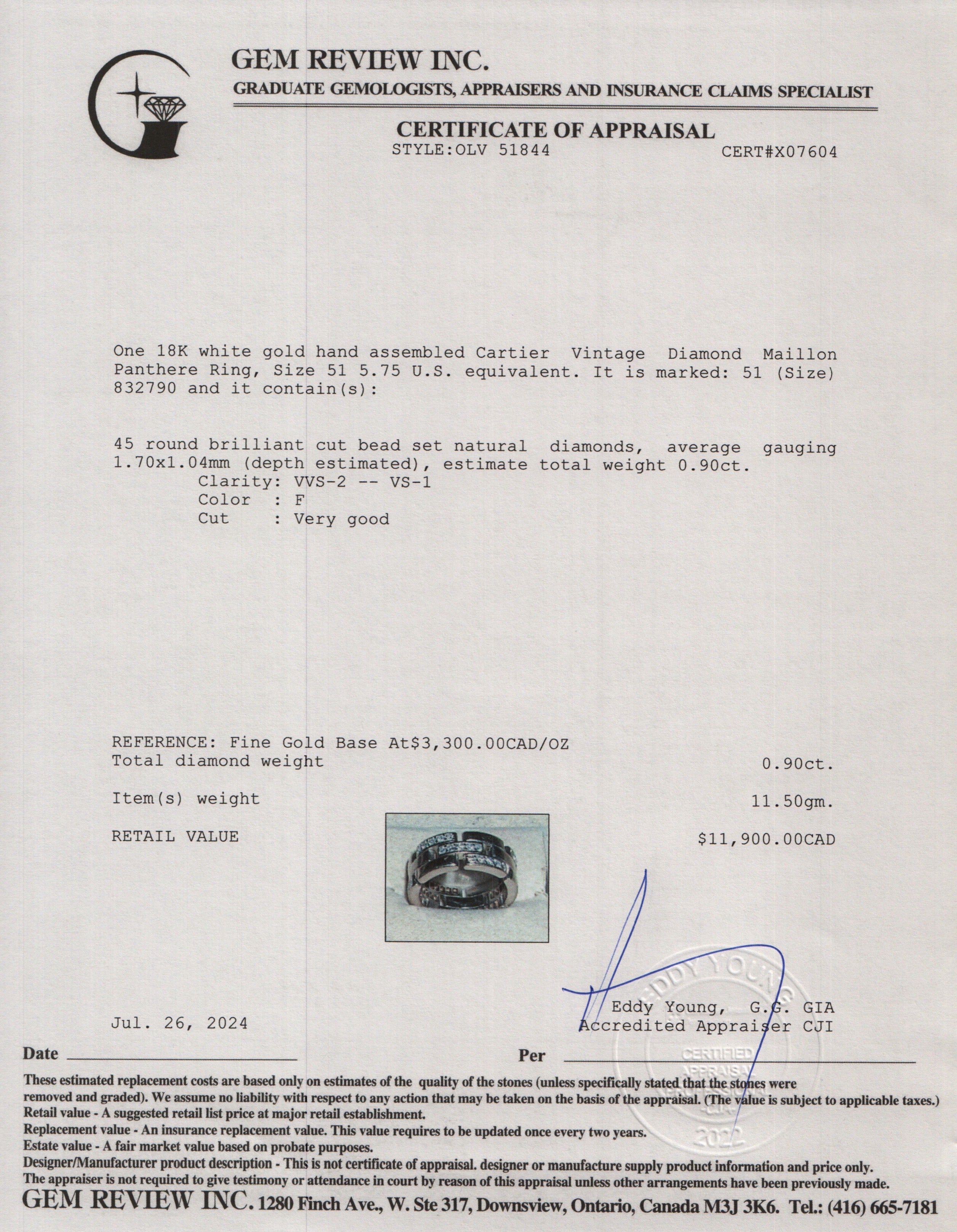 Cartier Vintage White Gold Diamond Maillon Panthere Ring, Size 51 5.75