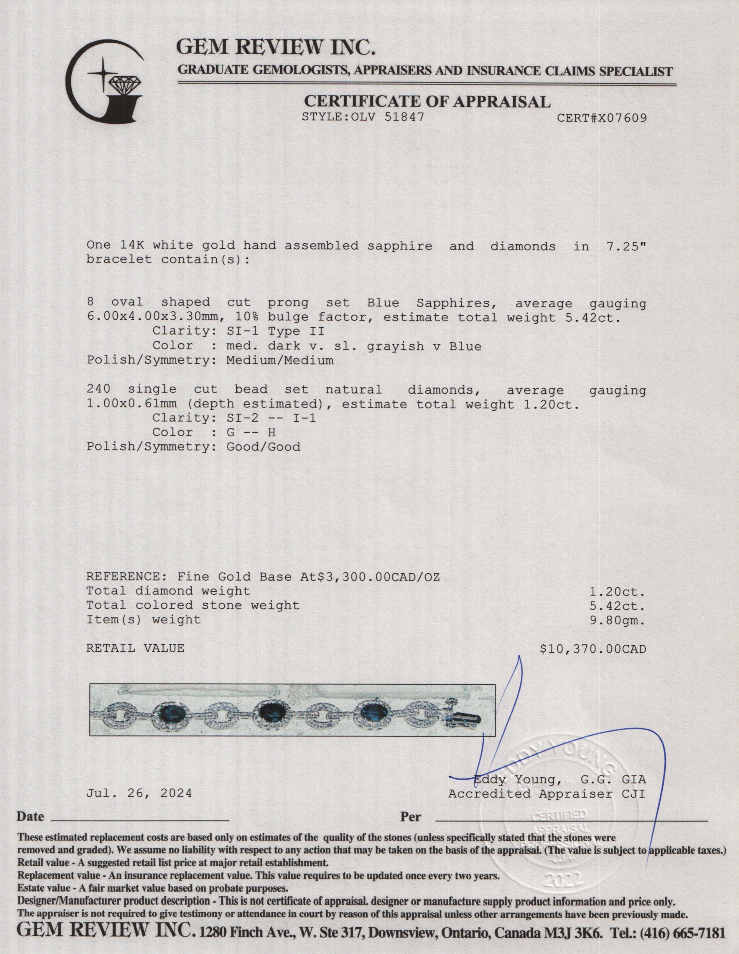 14k White Gold Sapphire & Diamond Bracelet