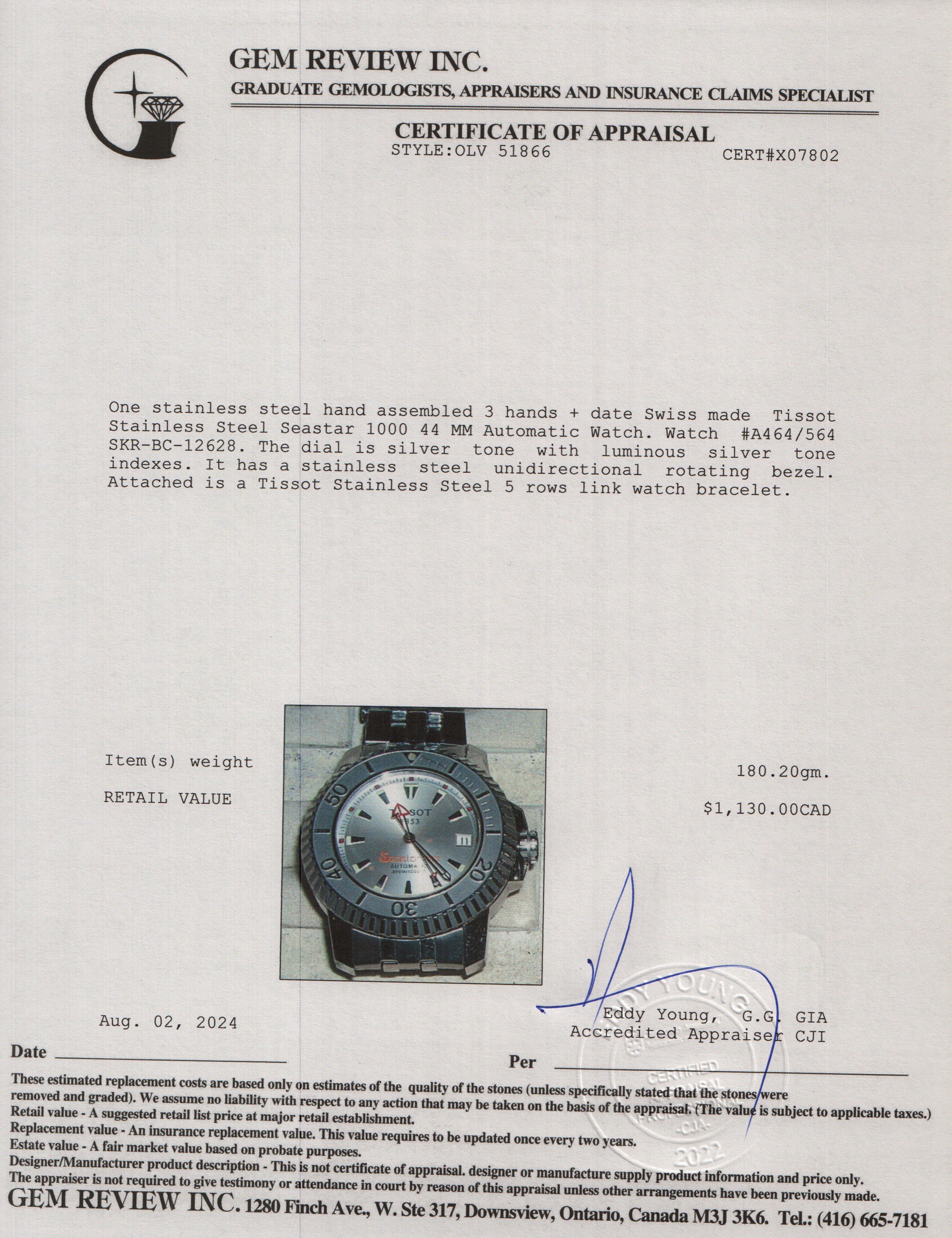 Tissot Stainless Steel Seastar 1000 44 MM Automatic Watch