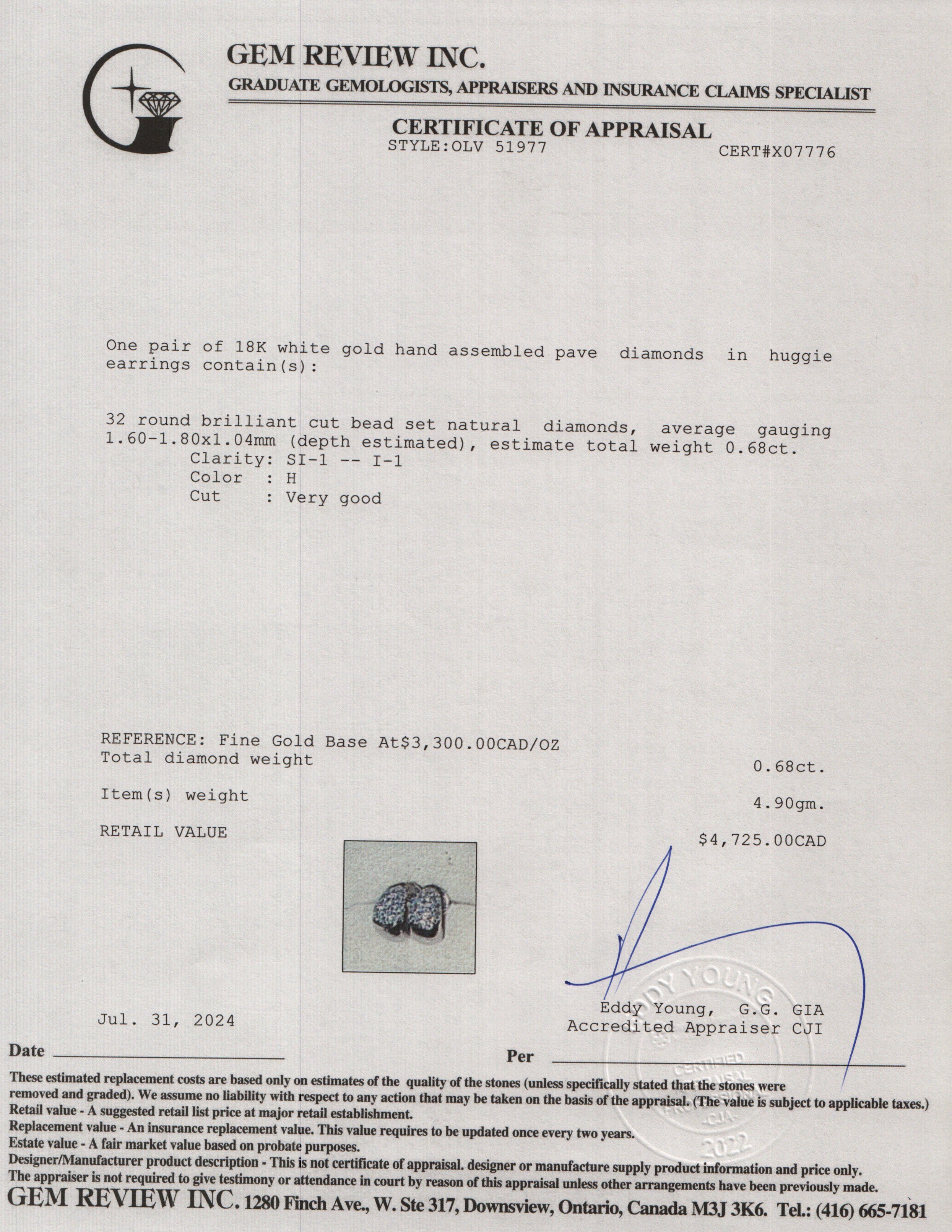 18k White Gold Pave Diamond Huggie Earrings