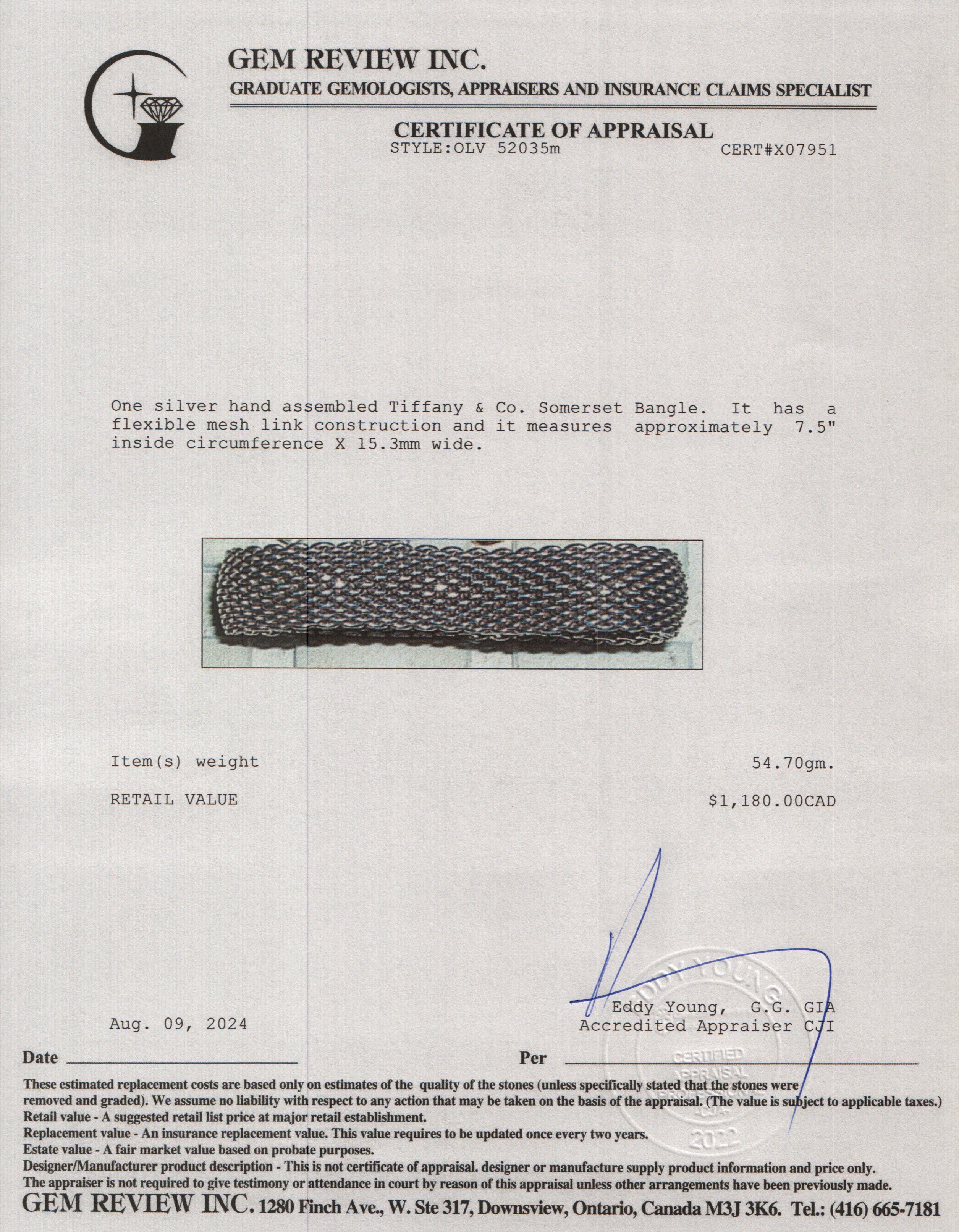 Tiffany & Co. Sterling Silver Somerset Bangle