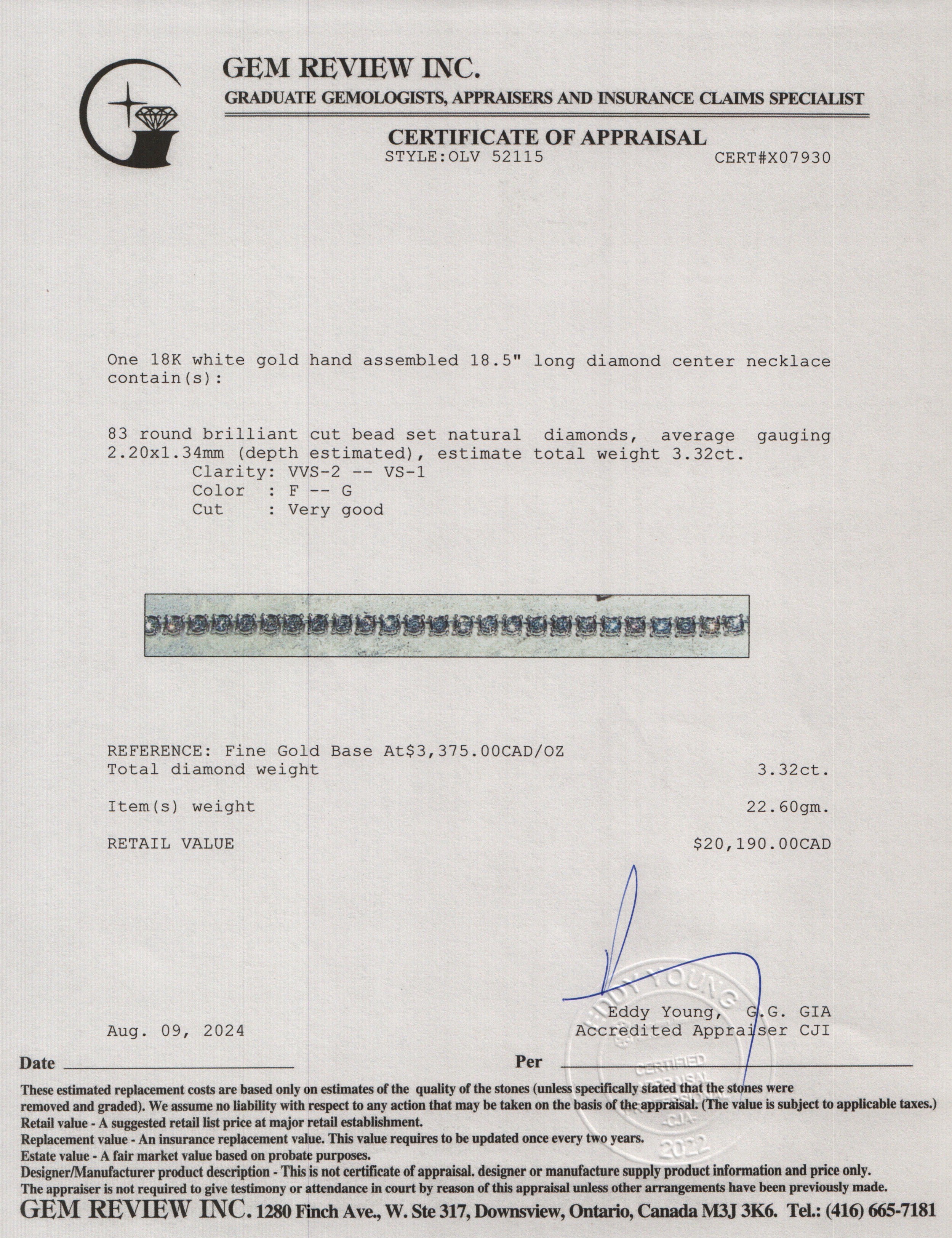 18k White Gold 3.32 tcw. Diamond Tennis Necklace