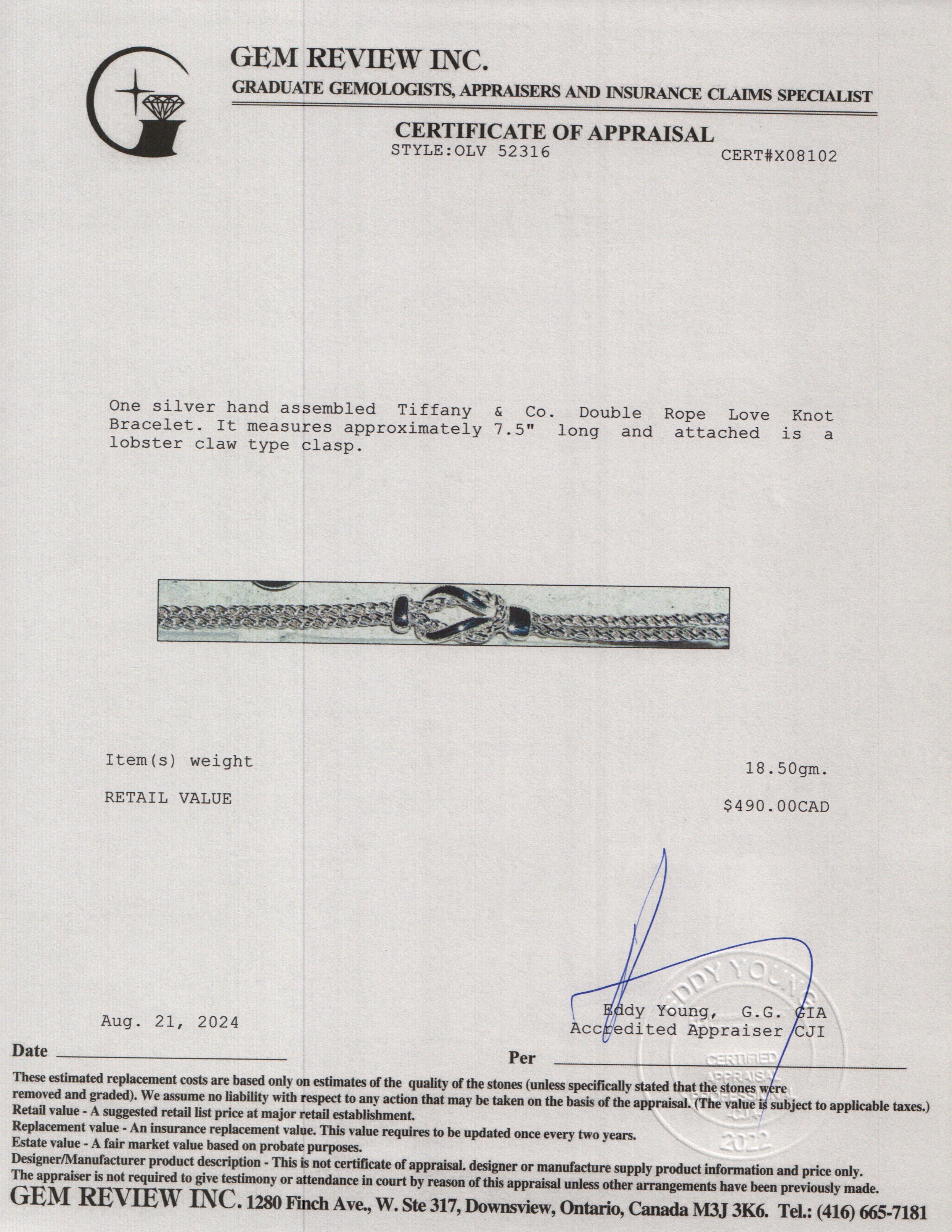 Tiffany & Co. Sterling Silver Double Rope Love Knot Bracelet