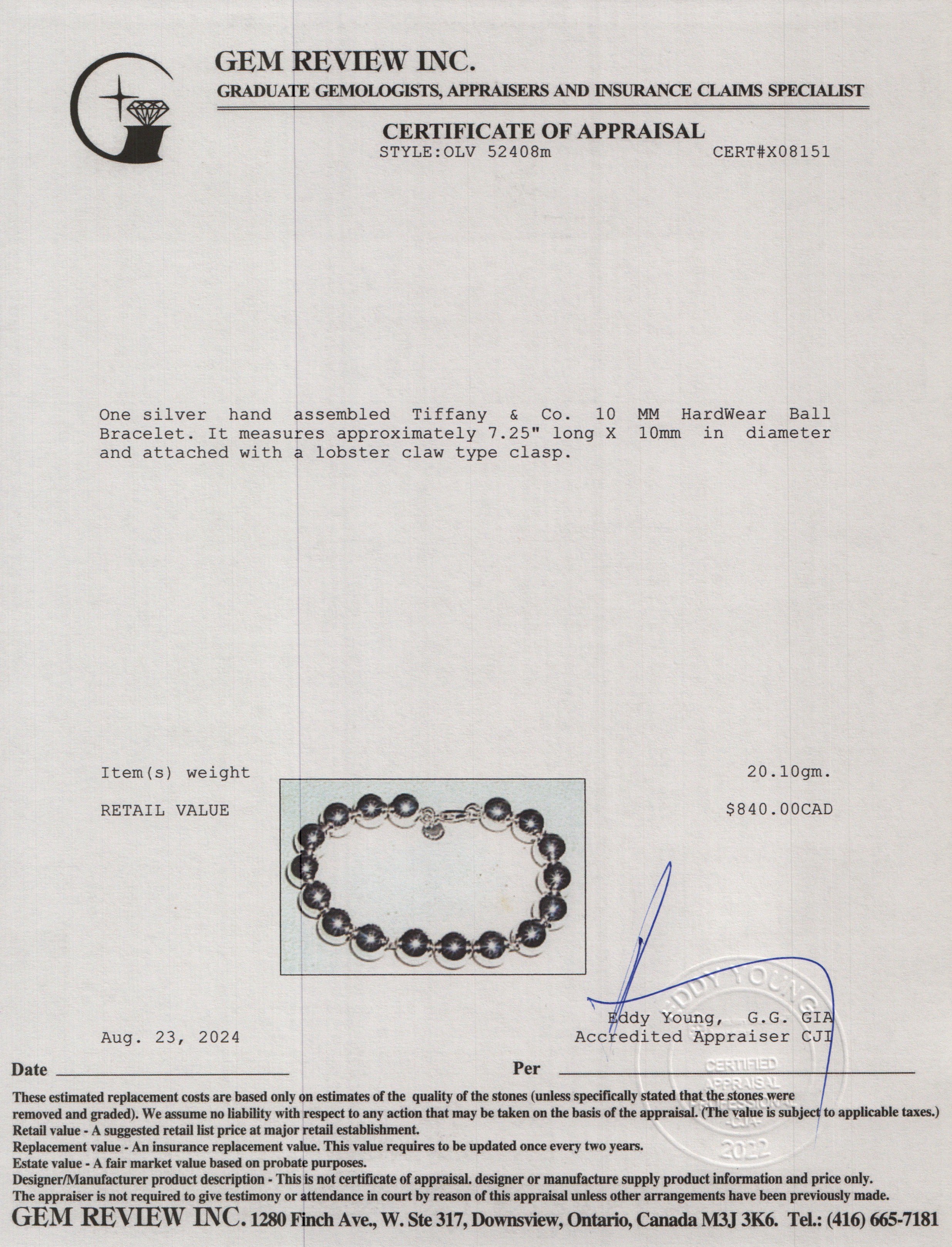 Tiffany & Co. Sterling Silver 10 MM HardWear Ball Bracelet