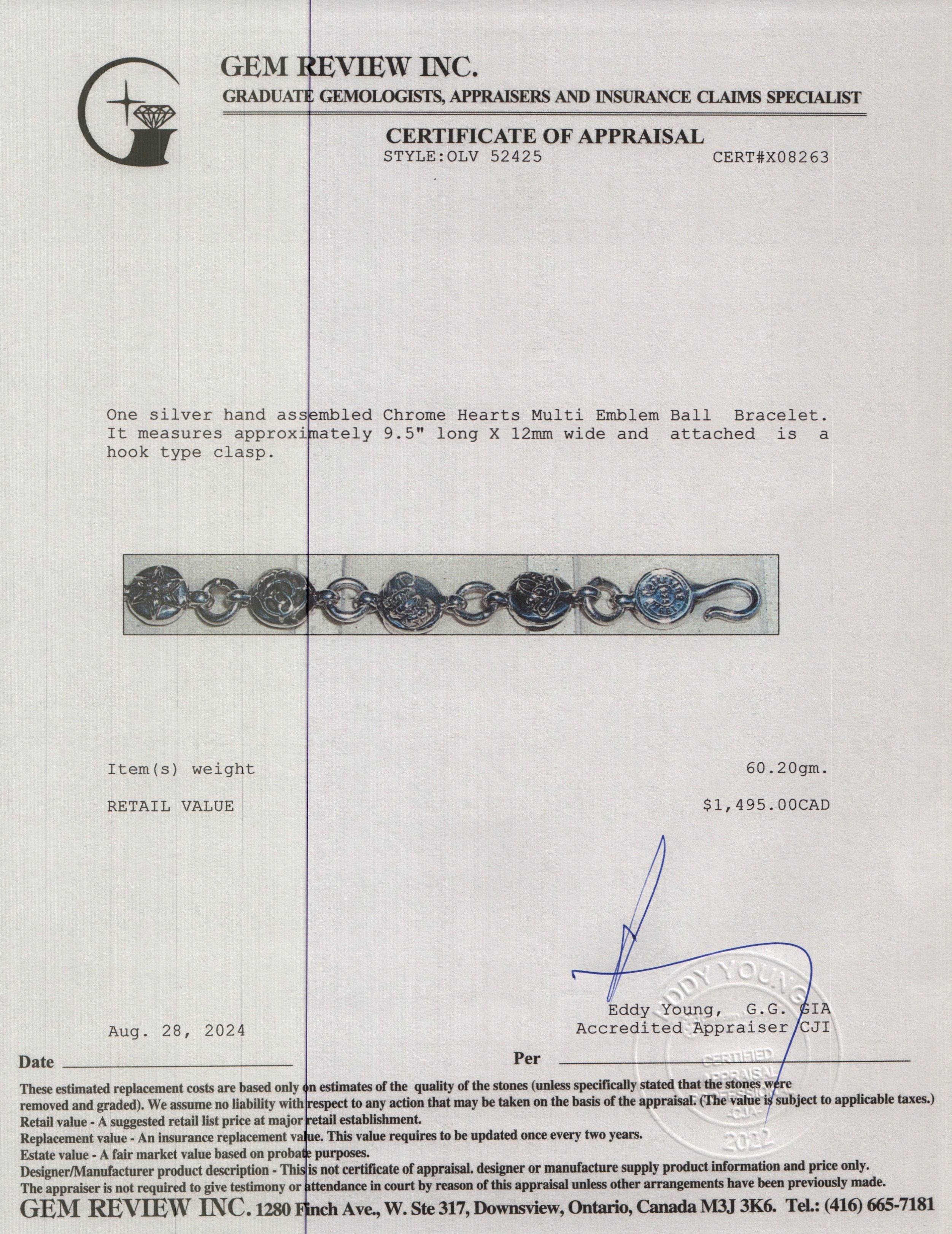 Chrome Hearts Sterling Silver Multi Emblem Ball Bracelet