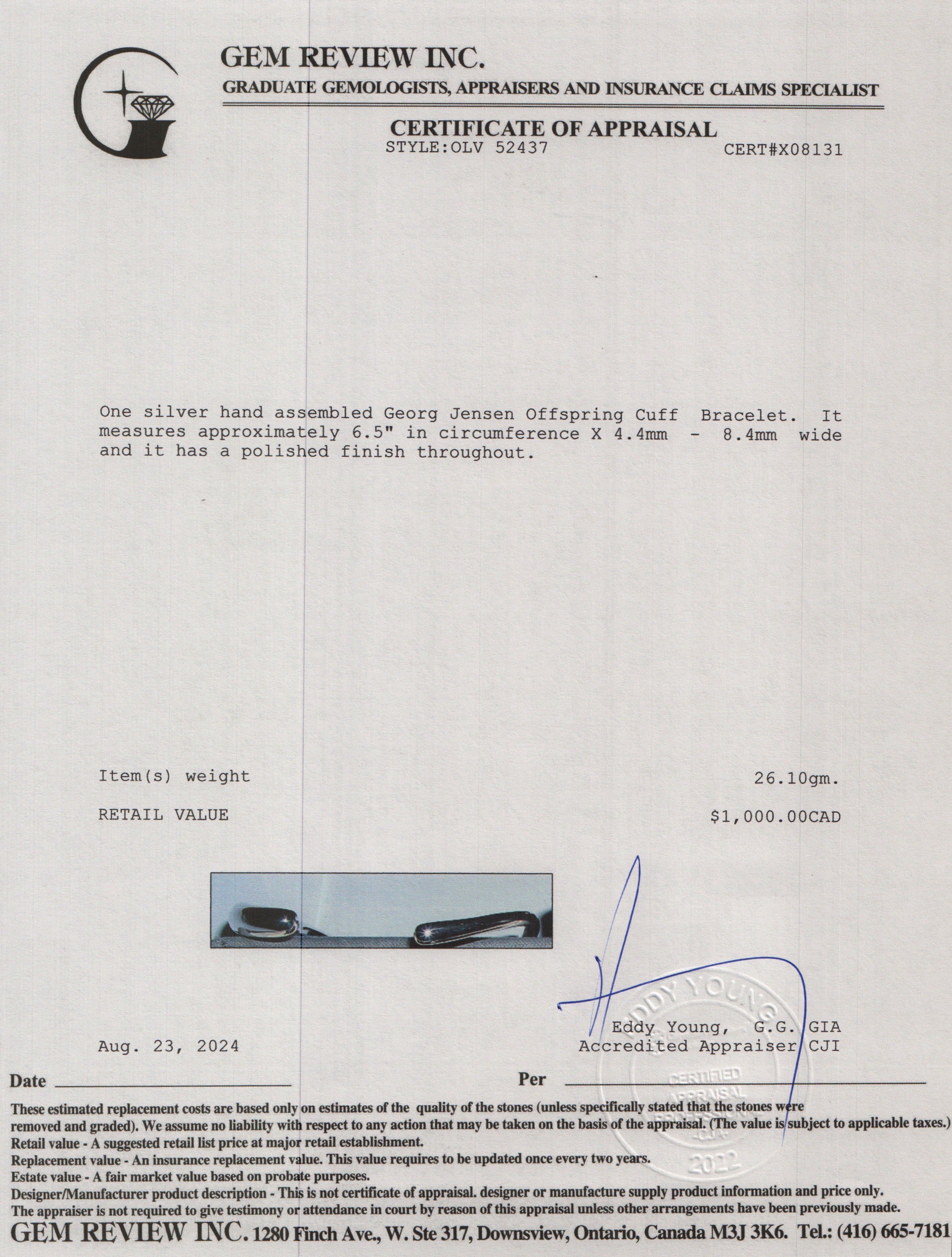 Georg Jensen Sterling Silver Offspring Cuff Bracelet w/ Box