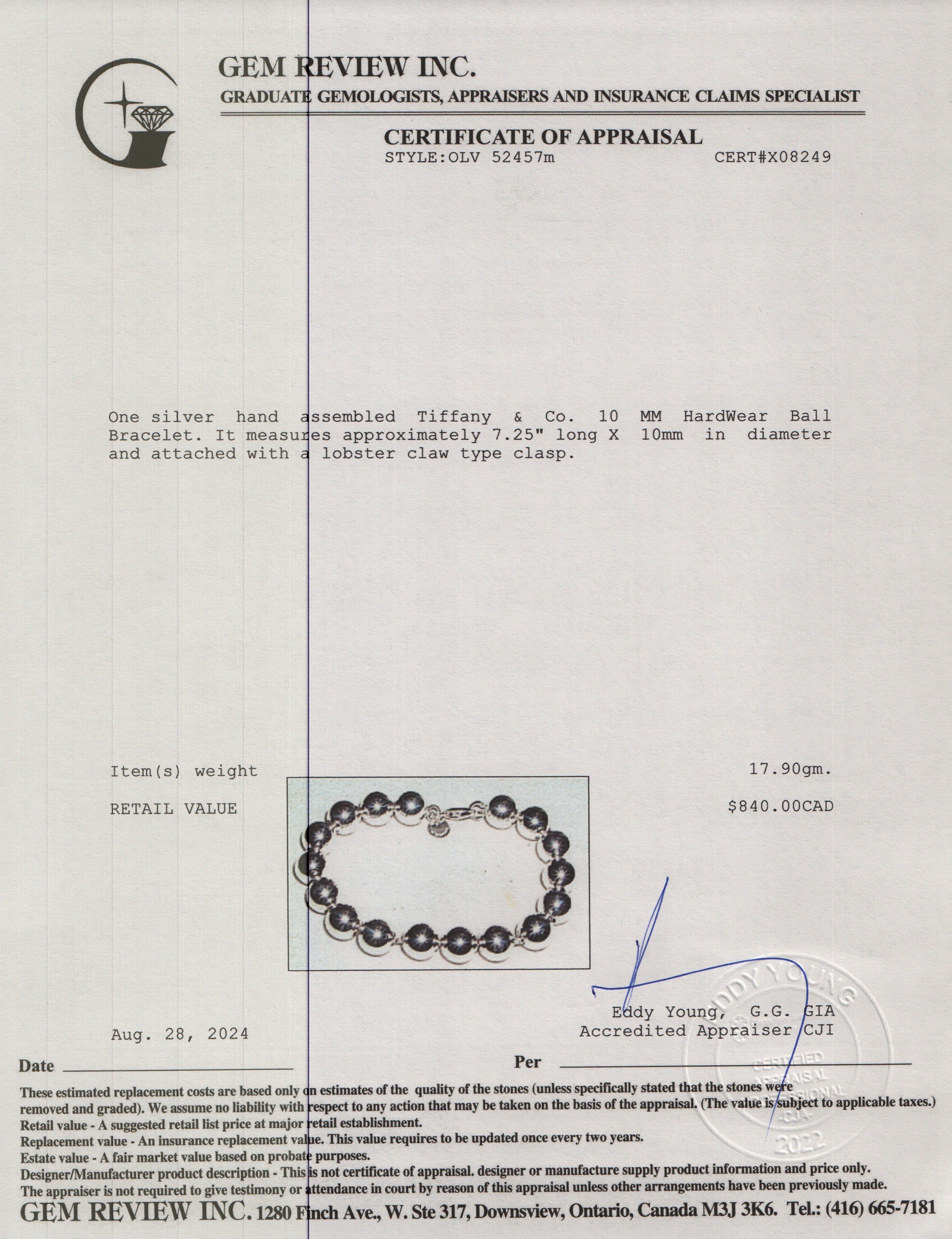 Tiffany & Co. Sterling Silver 10 MM HardWear Ball Bracelet