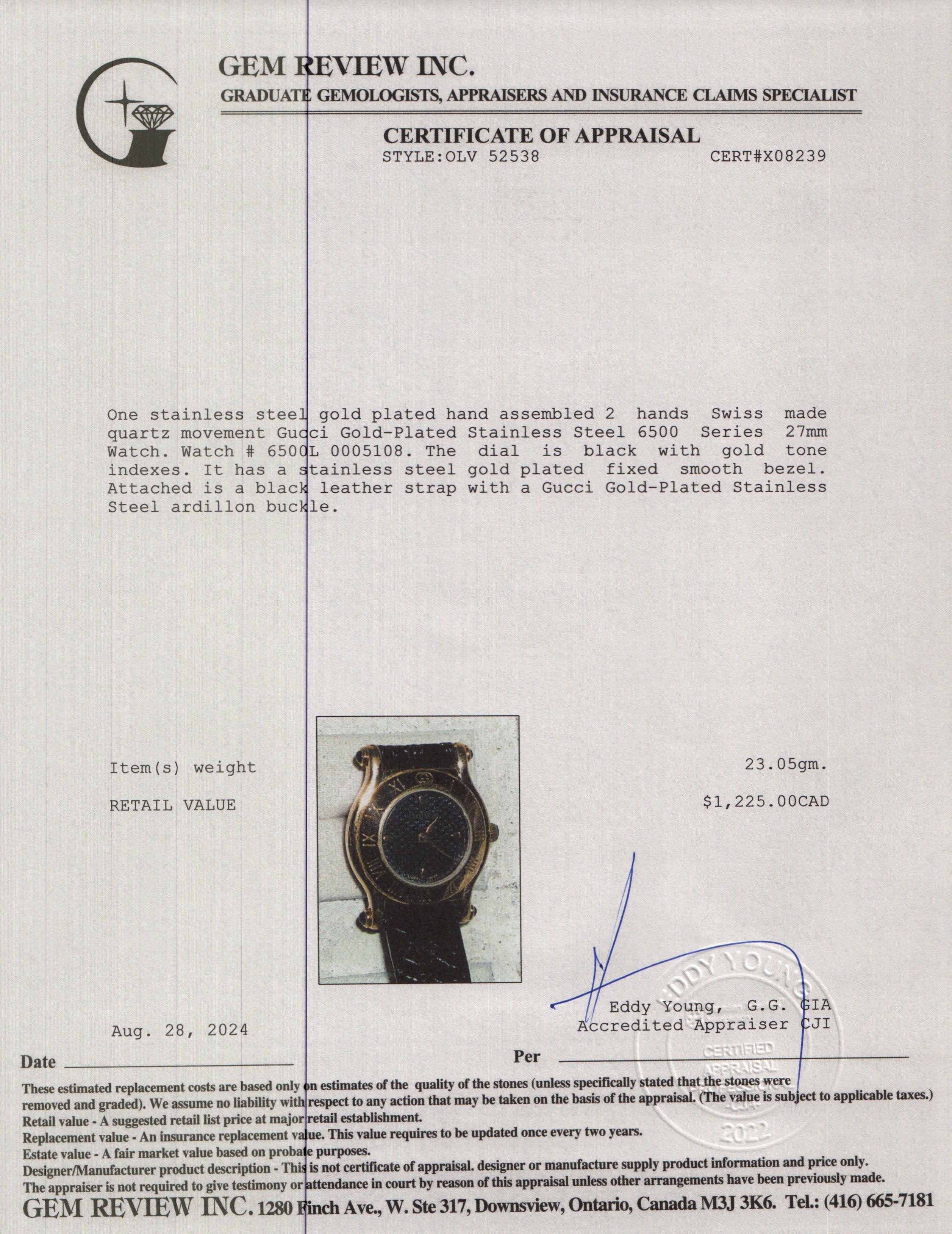 Gucci Gold-Plated Stainless Steel 6500 Series Watch