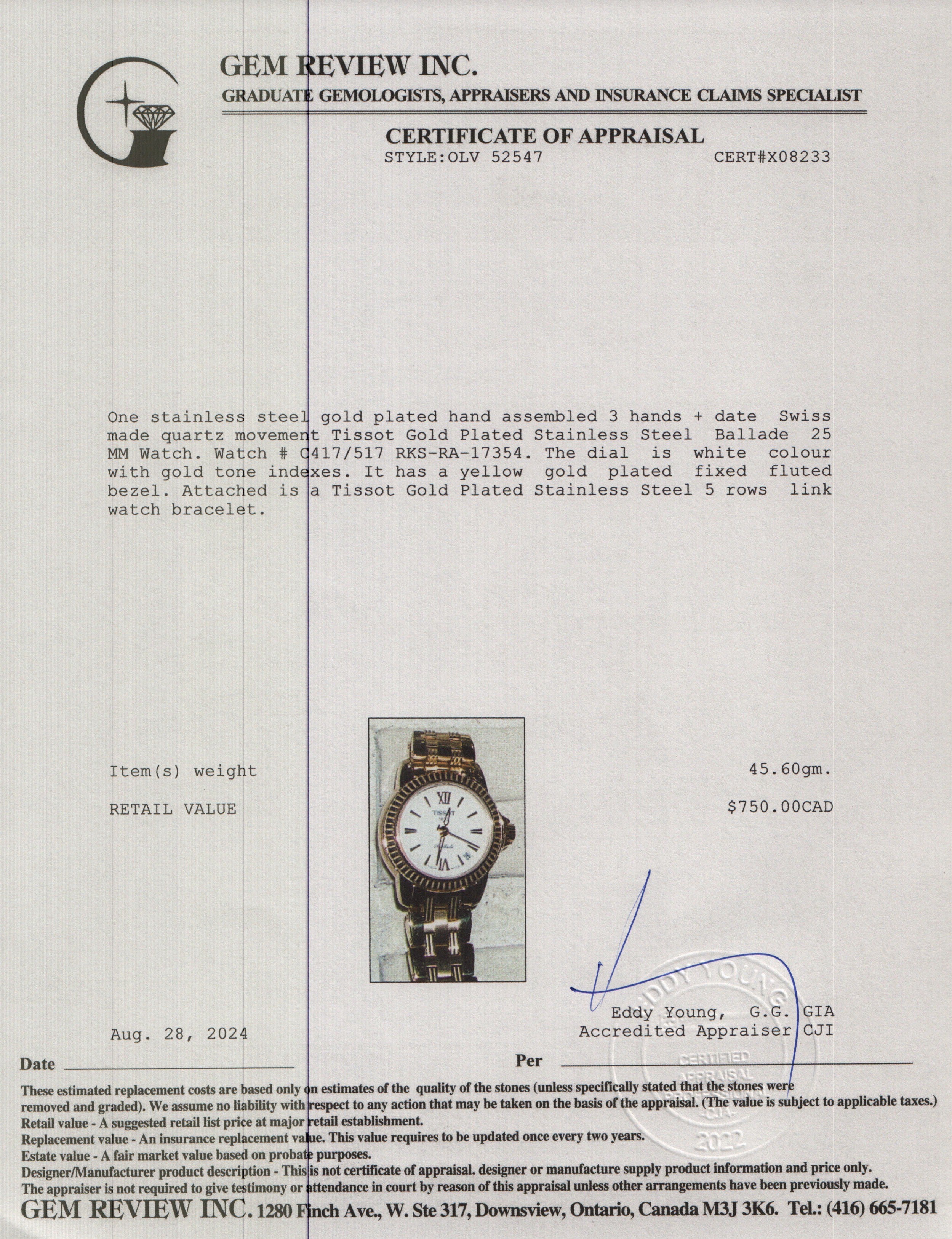 Tissot Gold Plated Stainless Steel Ballade 25 MM Watch