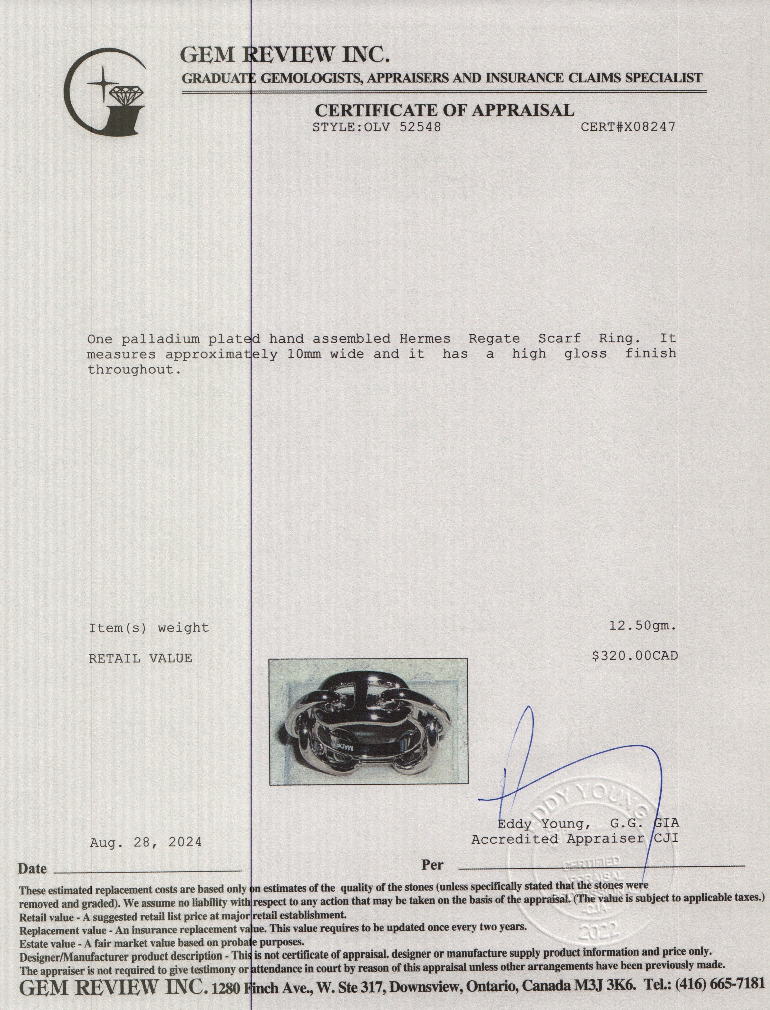 Hermes Palladium-Plated Metal Regate Scarf Ring