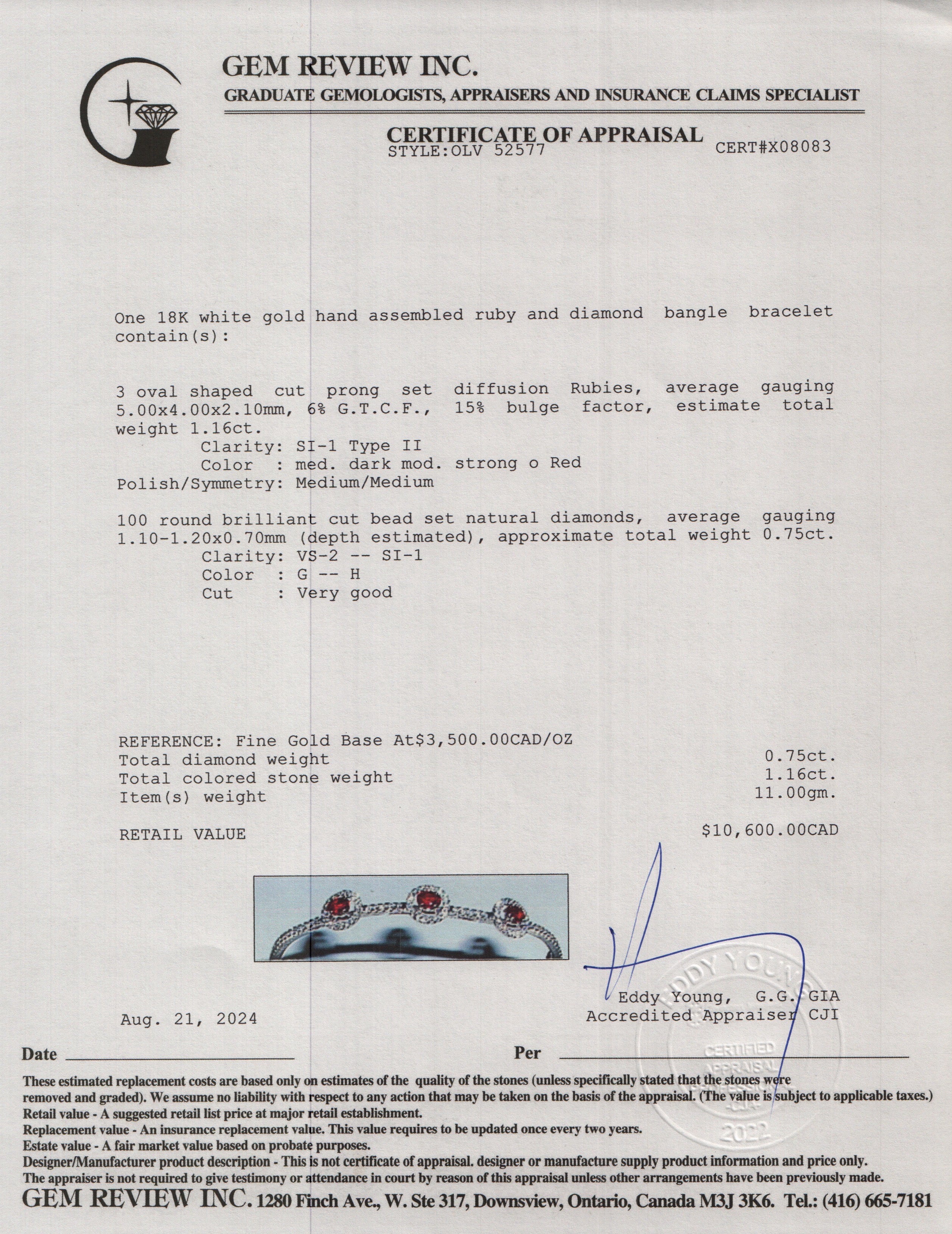 18k White Gold Ruby & Diamond Bangle Bracelet