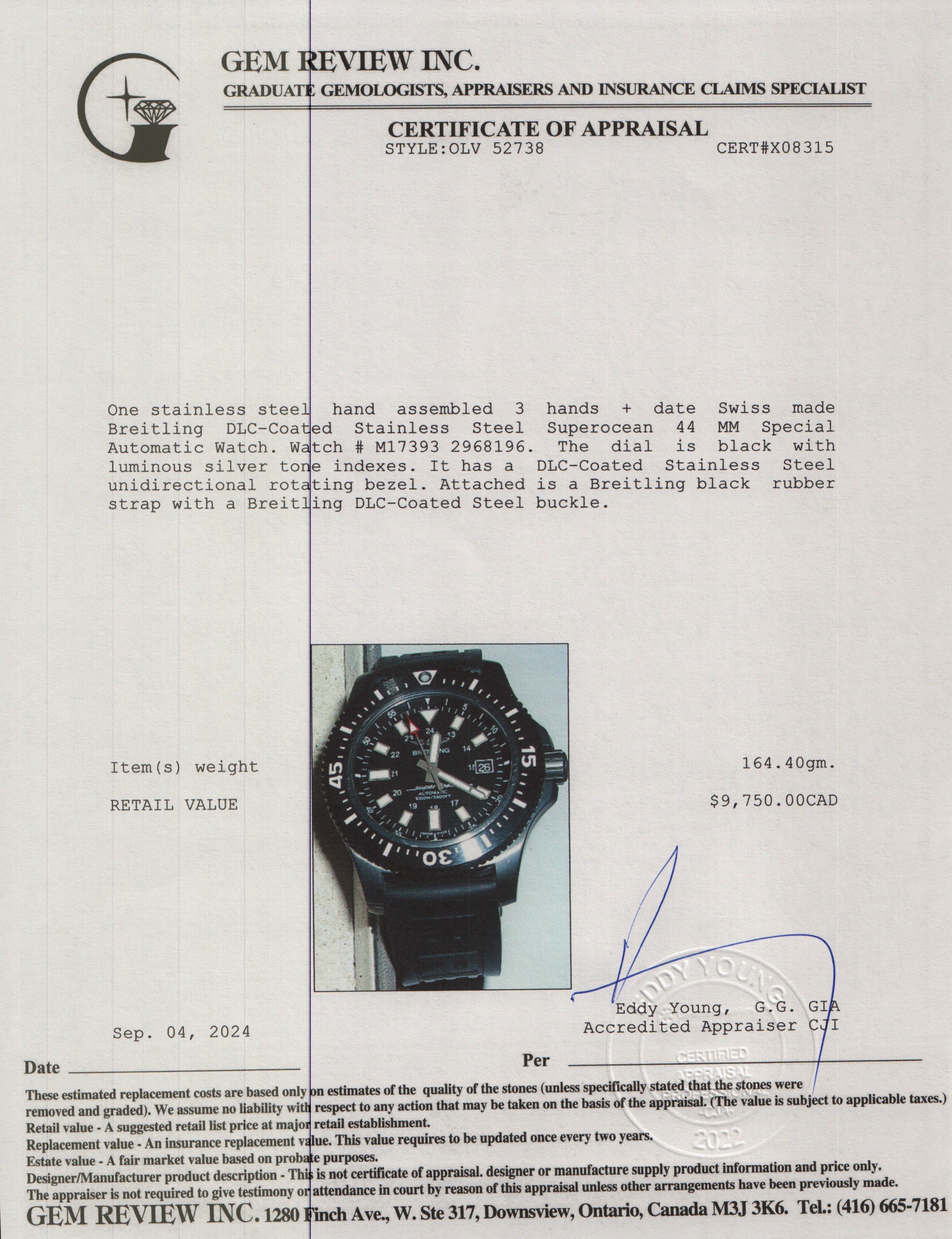 Breitling DLC-Coated Stainless Steel Superocean 44 MM Special Automatic Watch w/ Case