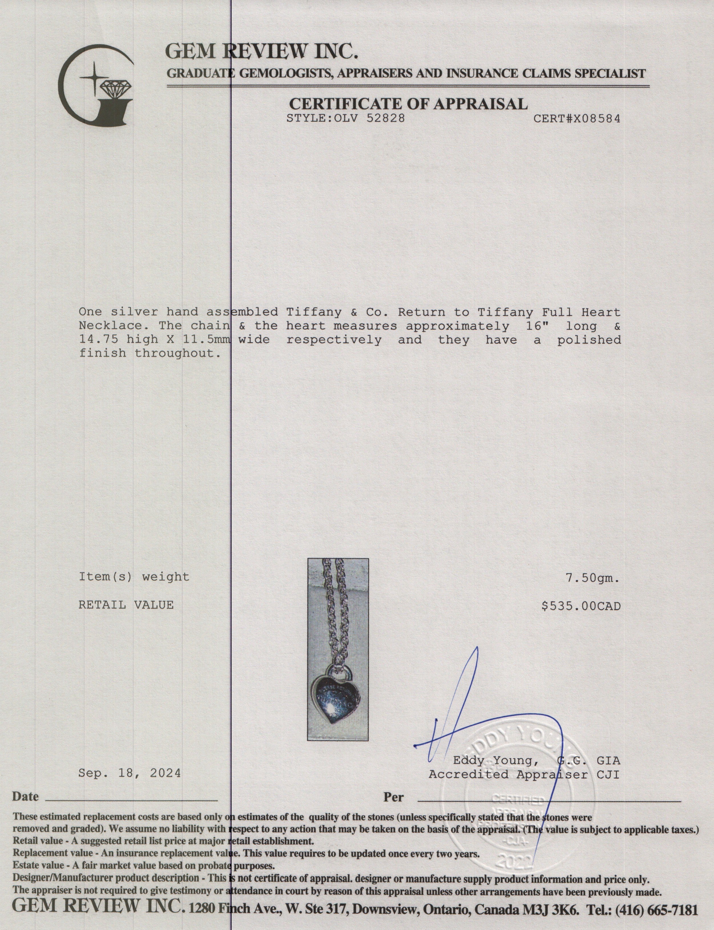 Tiffany & Co. Sterling Silver Return to Tiffany Full Heart Pendant Necklace