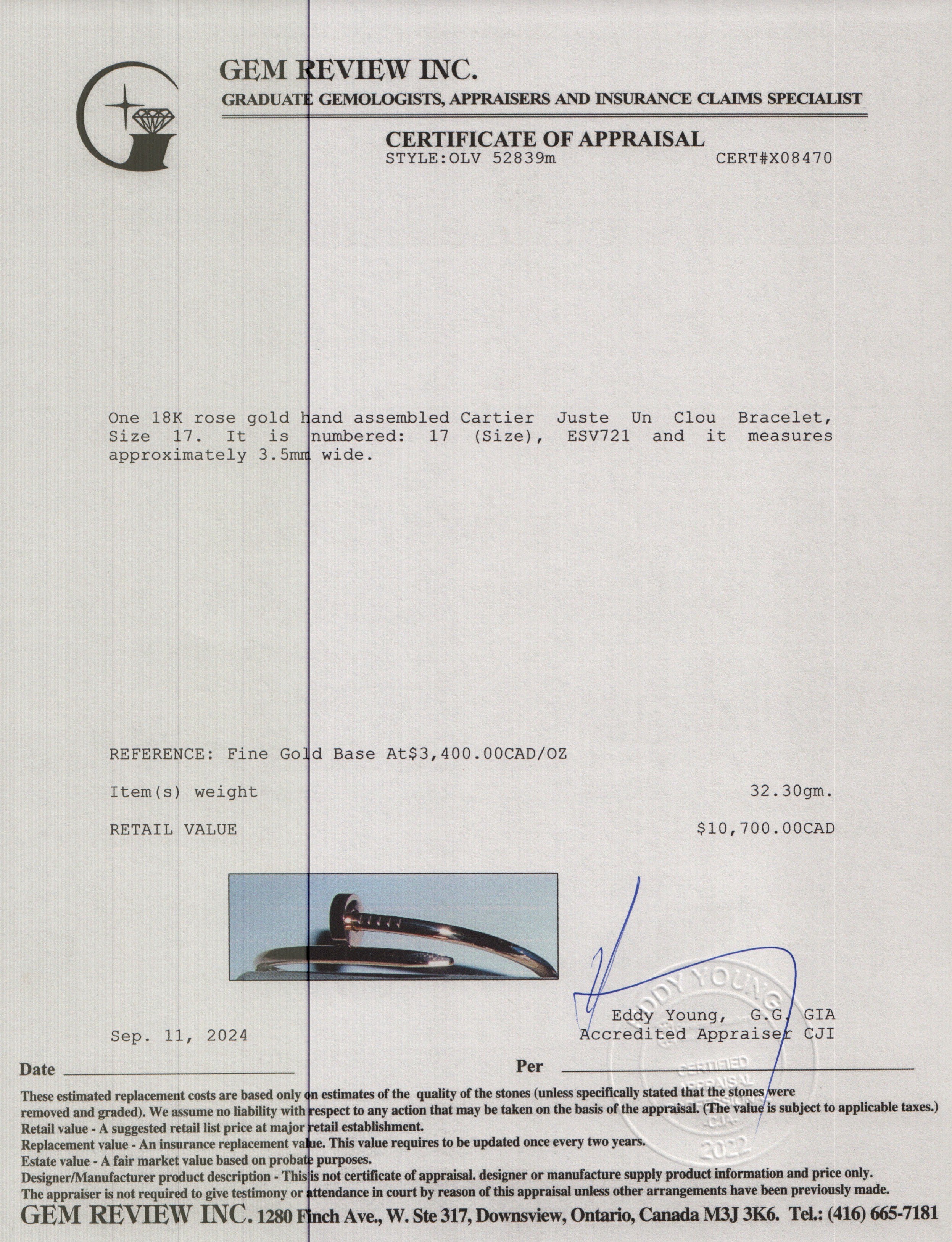 Cartier 18k Rose Gold Juste Un Clou Bracelet, Size 17