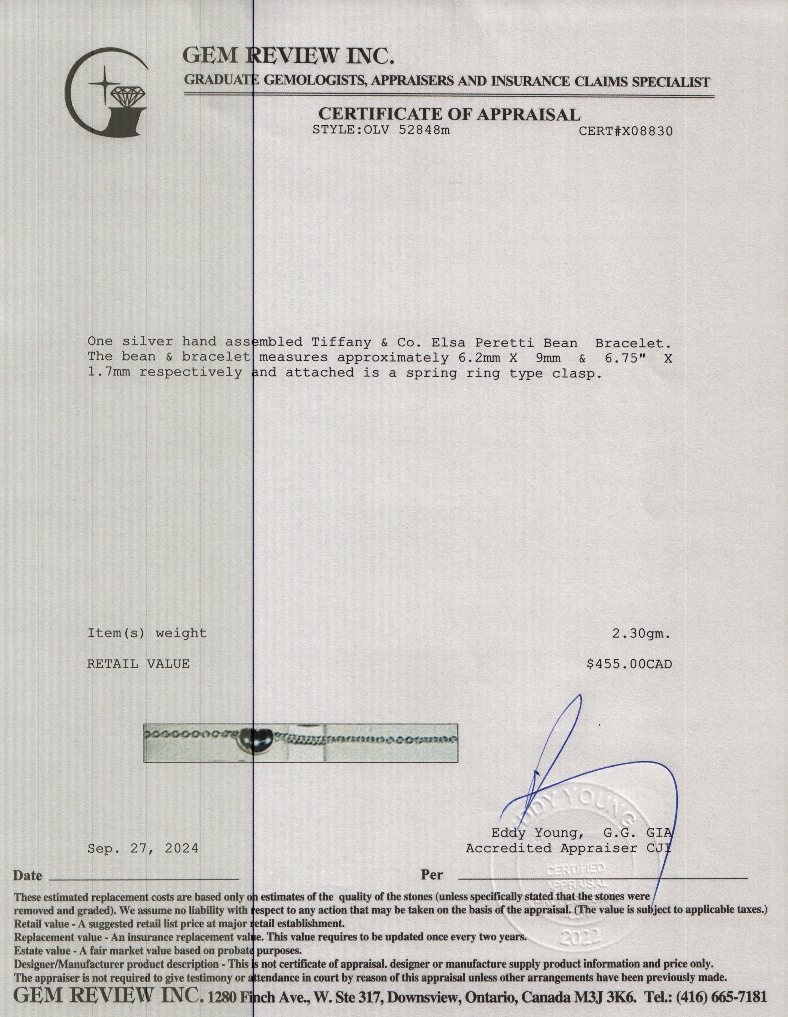 Tiffany & Co. Elsa Peretti Sterling Silver Bean Bracelet