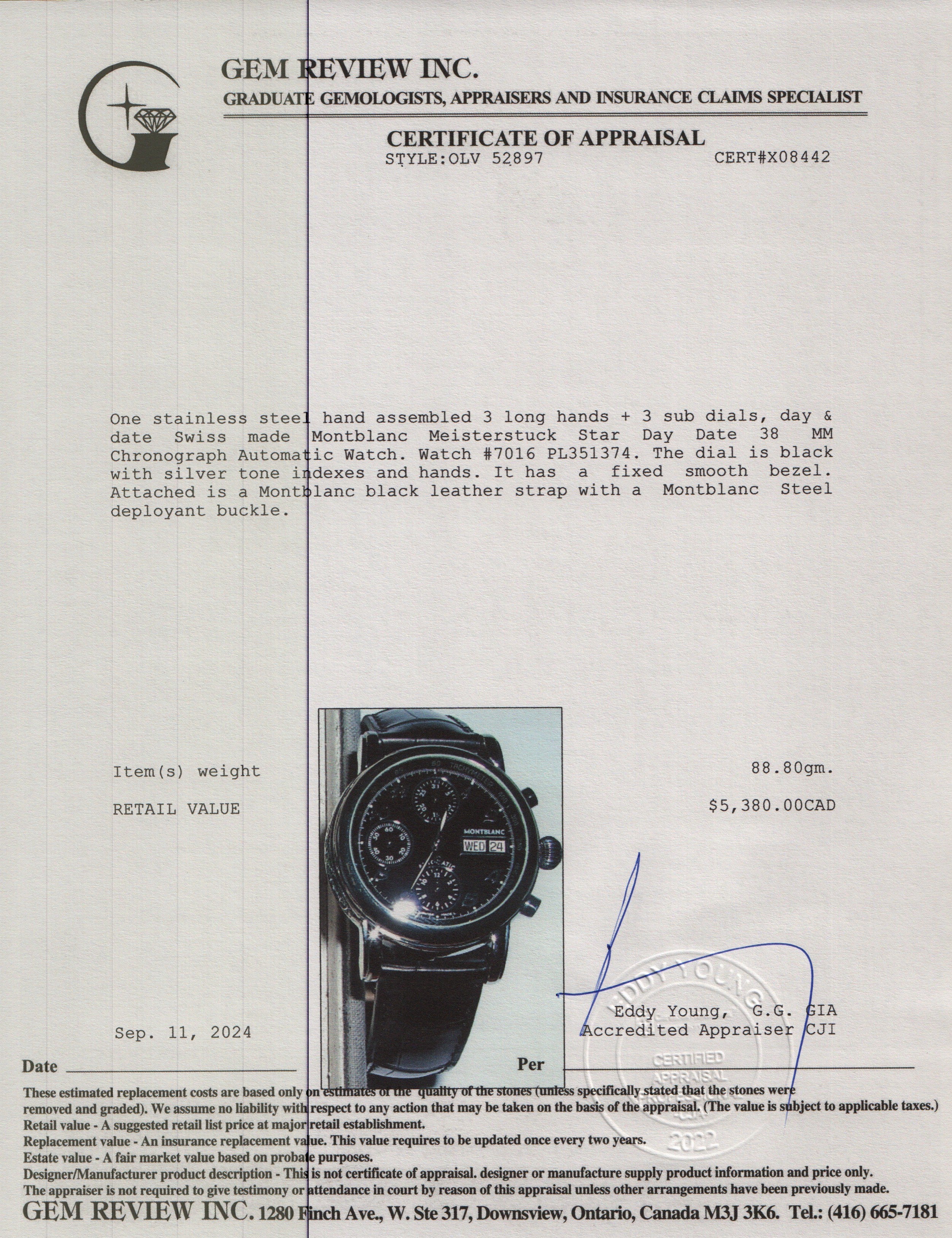 Montblanc Stainless Steel Meisterstuck Star Day Date 38 MM Chronograph Automatic Watch