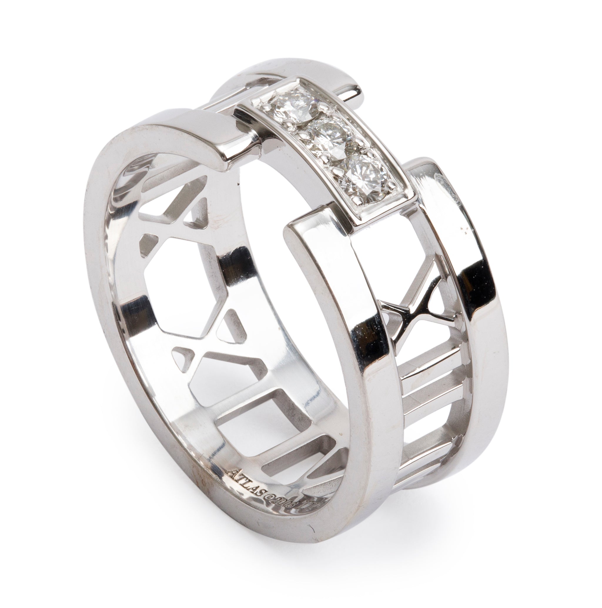 Tiffany & Co. 18k White Gold Diamond Wide Atlas Open Ring, Size 7.5