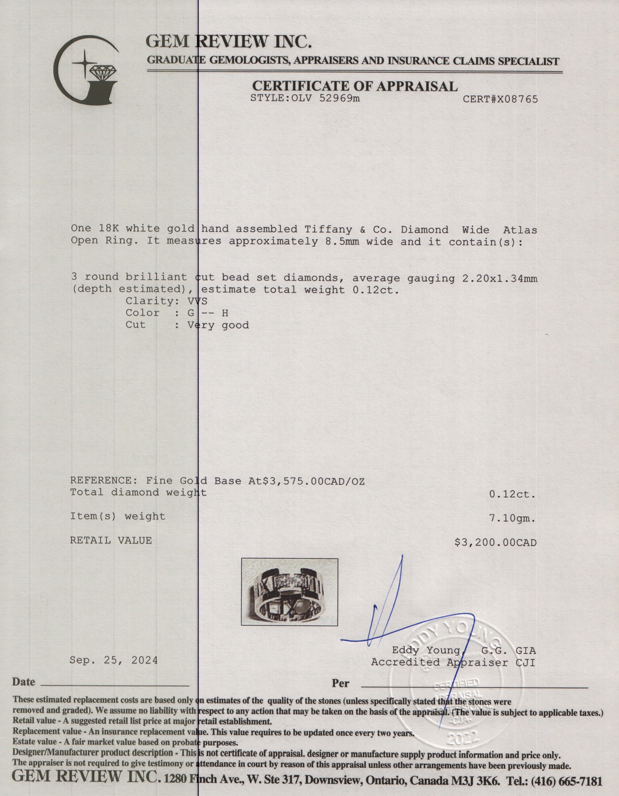 Tiffany & Co. 18k White Gold Diamond Wide Atlas Open Ring, Size 4