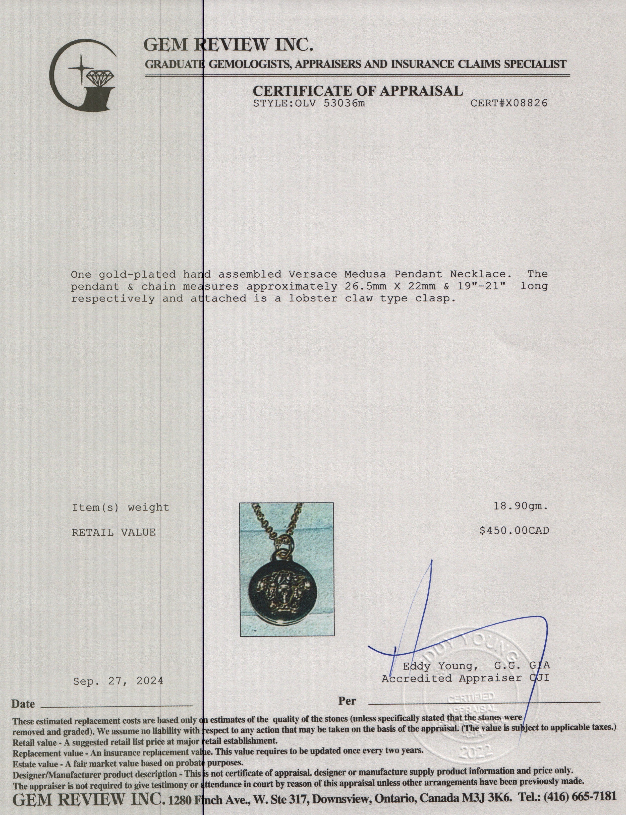 Versace Gold Plated Medusa Pendant Necklace